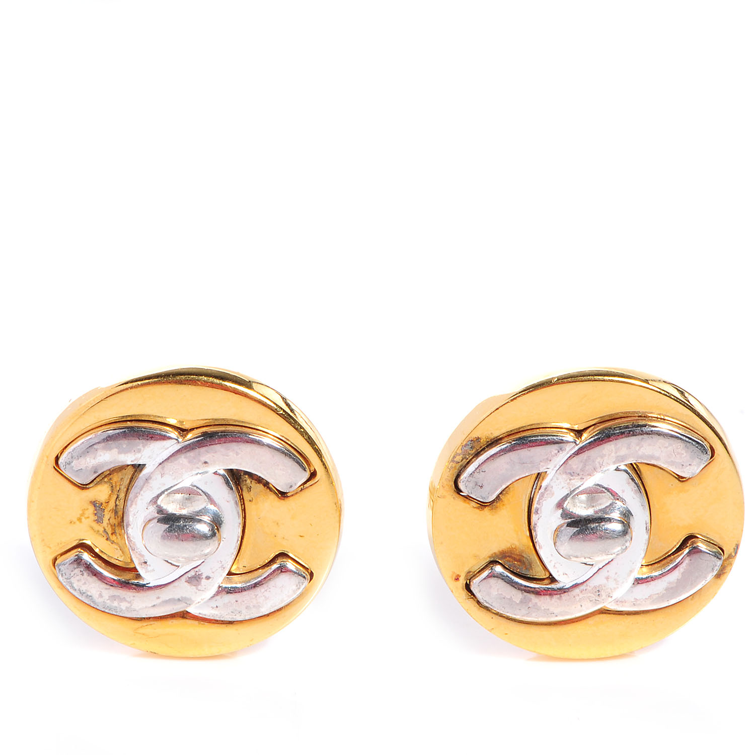 CHANEL CC Turnlock Clip On Earrings Gold Silver 67299 | FASHIONPHILE
