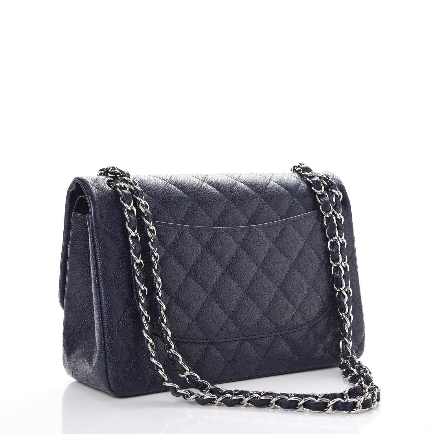 CHANEL Caviar Quilted Jumbo Double Flap Navy Blue 244771