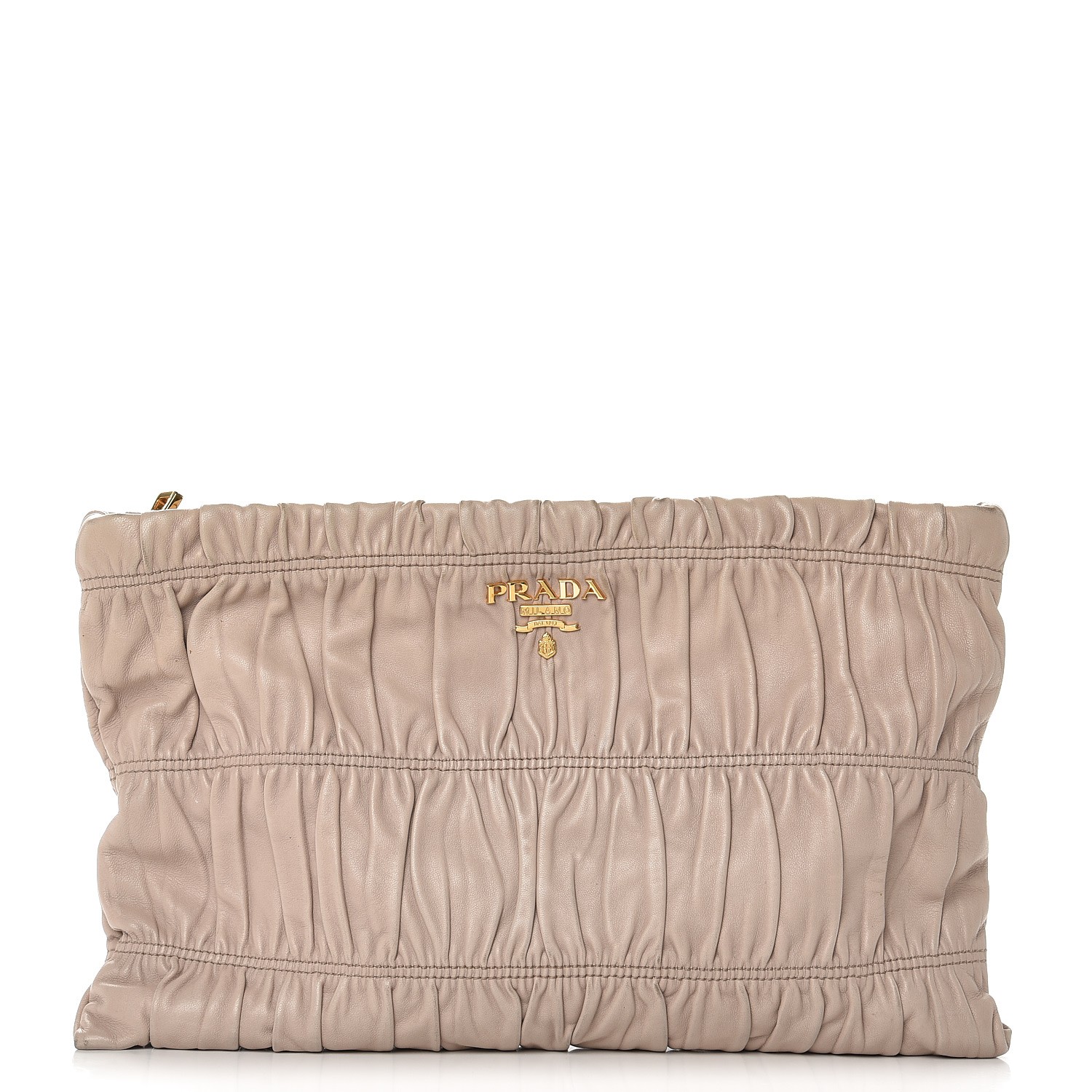 PRADA Nappa Gaufre Ruched Clutch Pomice 236595 | FASHIONPHILE