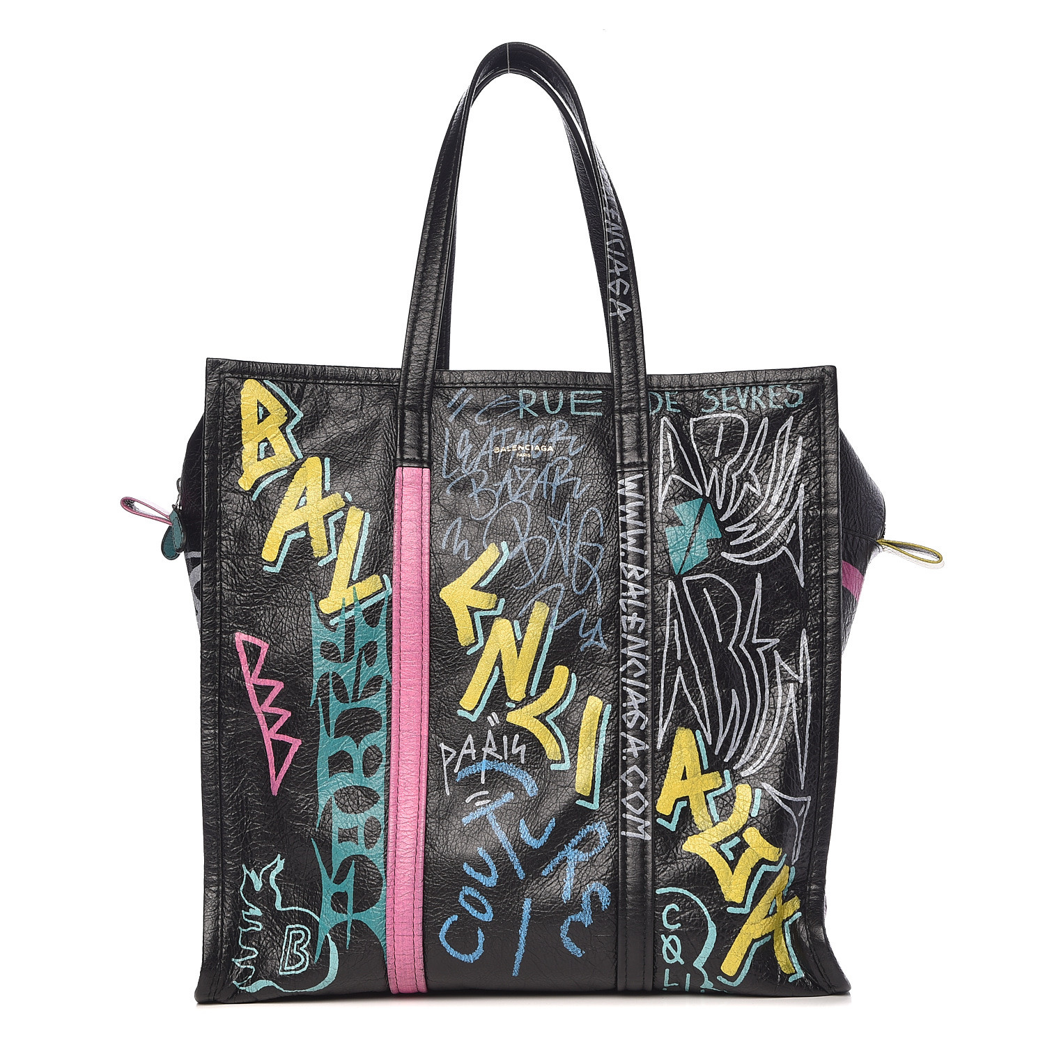 BALENCIAGA Agneau Medium Graffiti Bazar Shopper Tote Black 495291