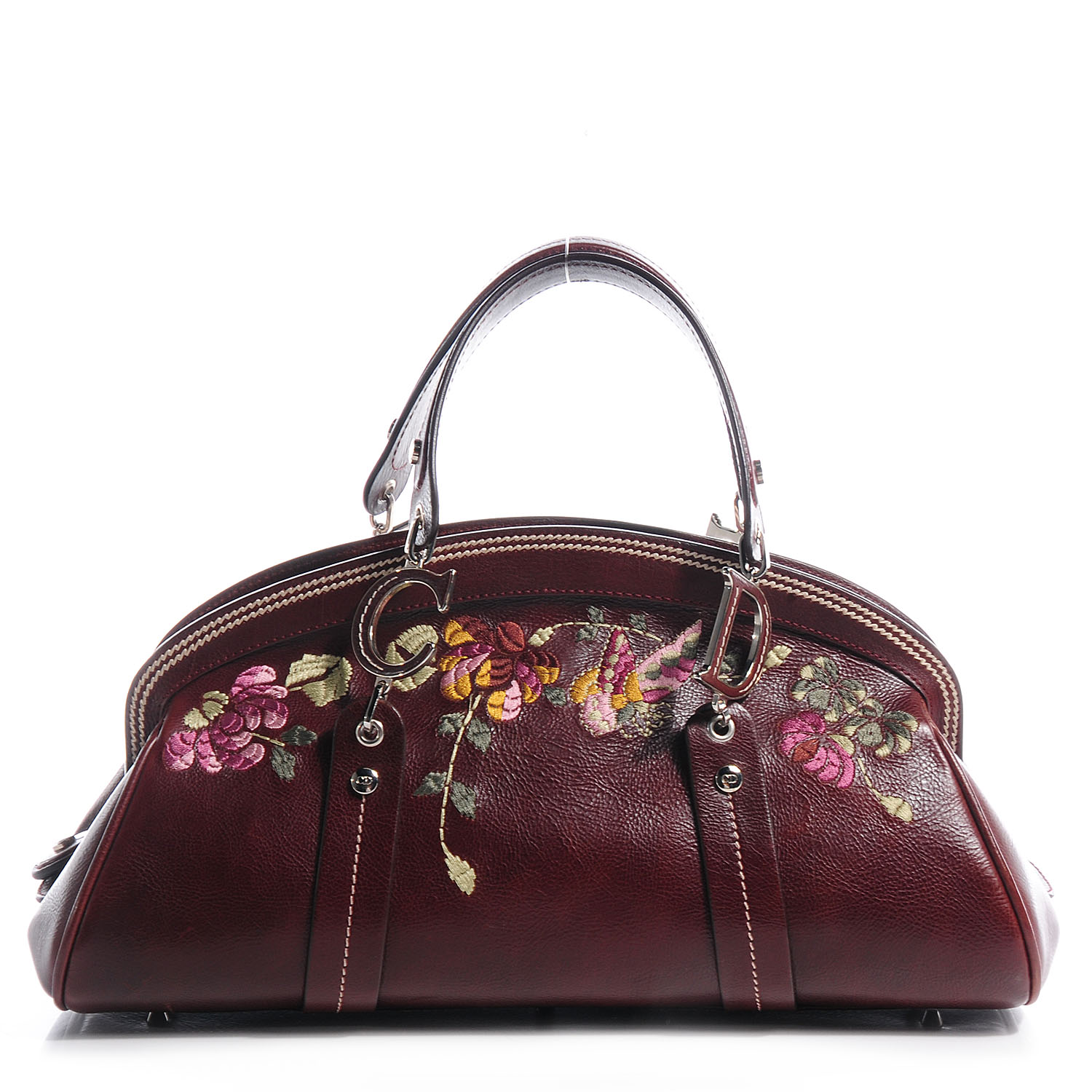 CHRISTIAN DIOR Leather Vintage Flowers Frame Satchel 62772