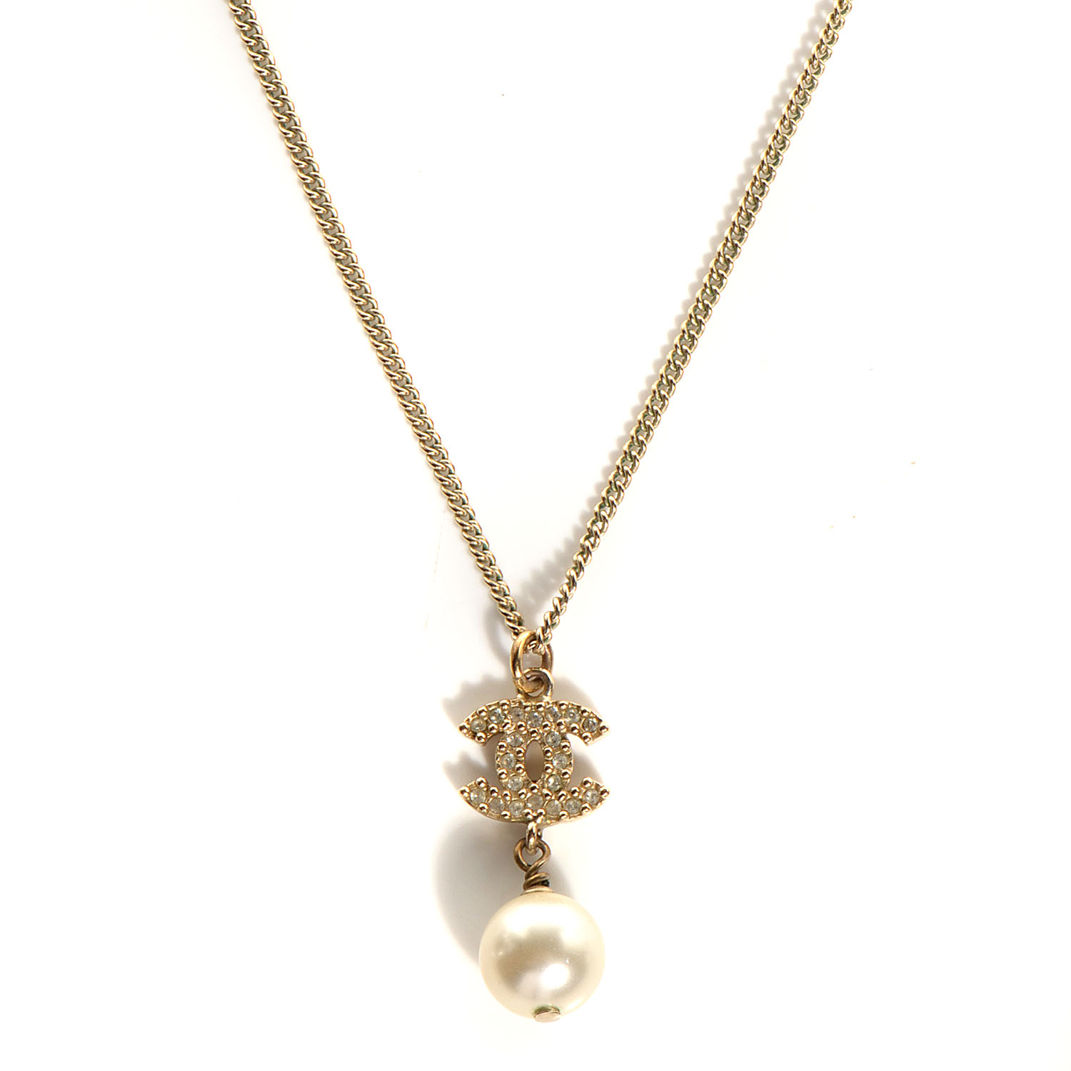 chanel cc pearl drop necklace