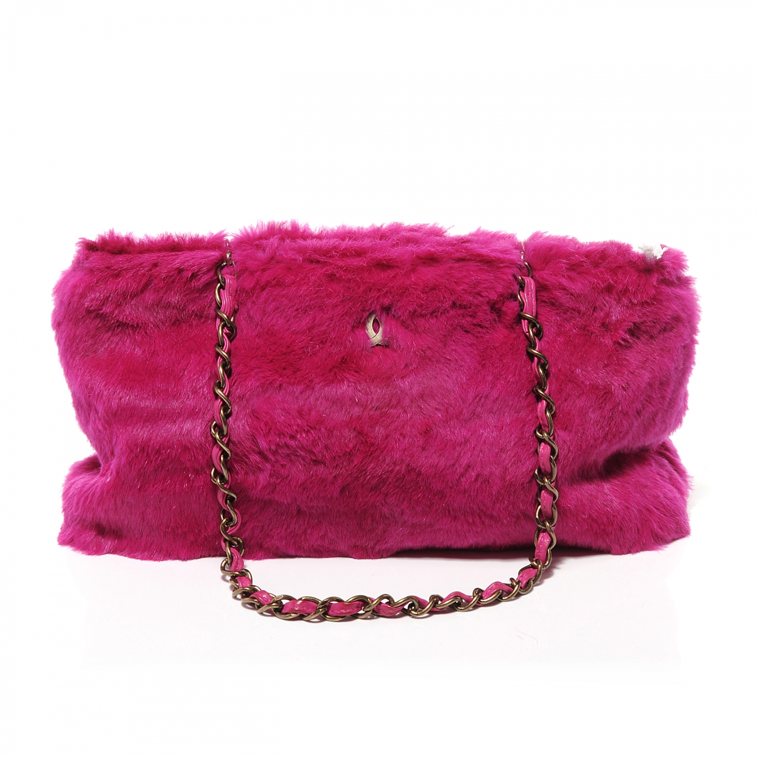 CHANEL Rabbit Fur Tote Fuchsia 53052