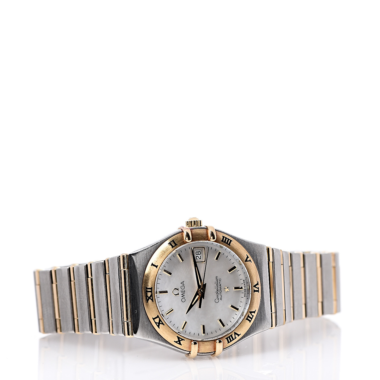 Omega Stainless Steel 18k Yellow Gold Mother Of Pearl 27mm 