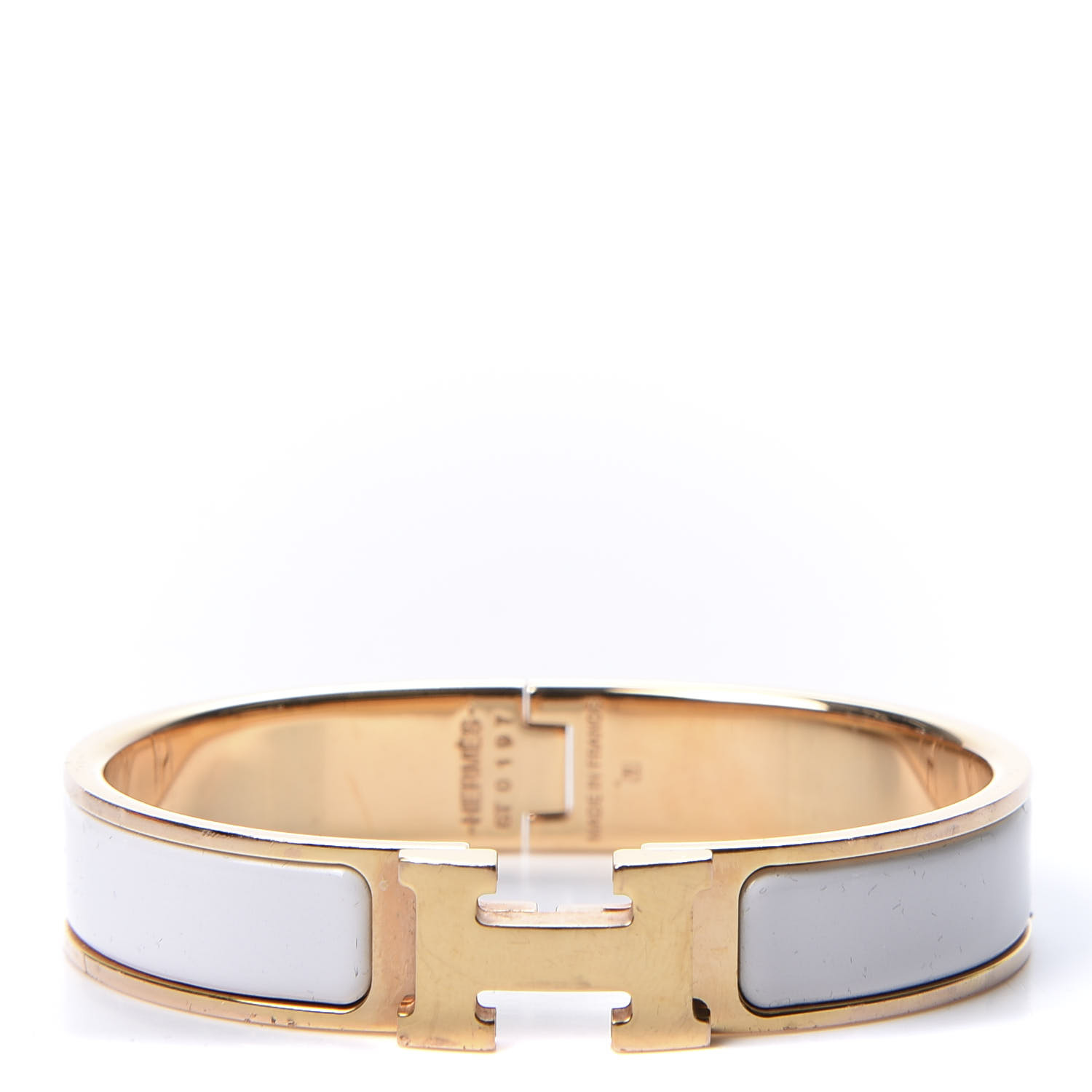 HERMES Enamel Narrow Clic Clac H Bracelet PM White 553502 | FASHIONPHILE