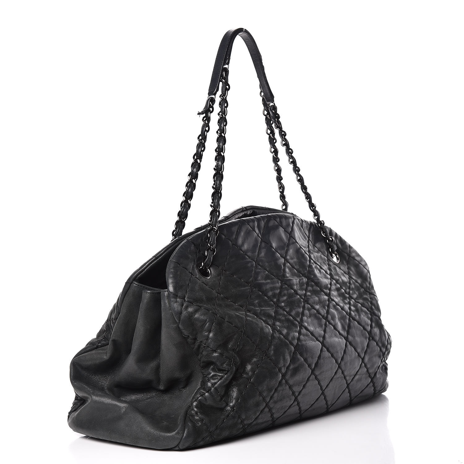 CHANEL Iridescent Calfskin Large Just Mademoiselle Bowling Bag Black 435928