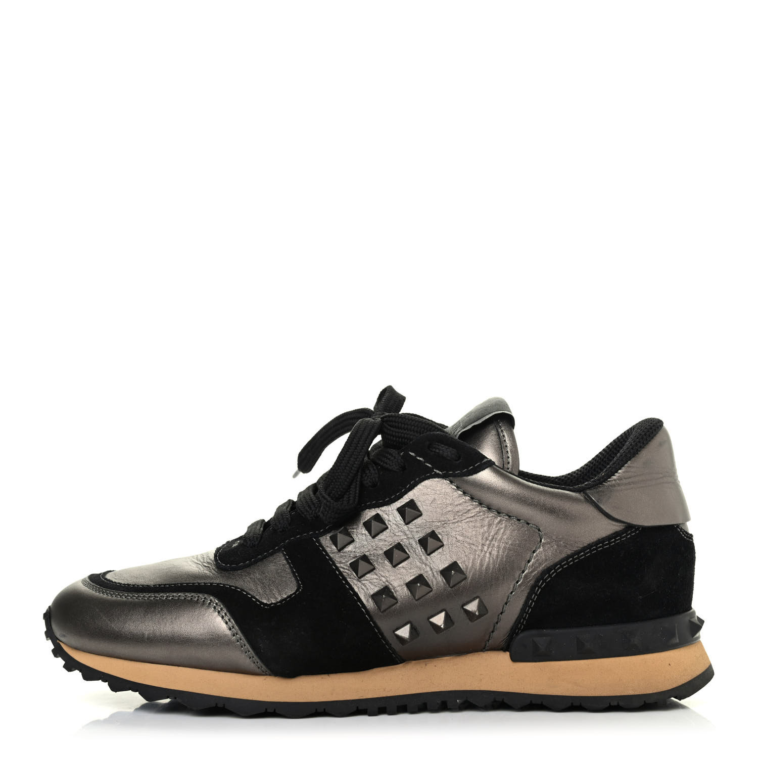 suffix hvad som helst Uheldig VALENTINO Calfskin Suede Mens Rockstud Sneakers 39 Gold Black 824284 |  FASHIONPHILE