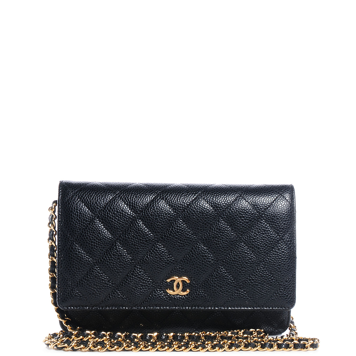CHANEL Caviar Quilted Wallet on Chain WOC Black 64519