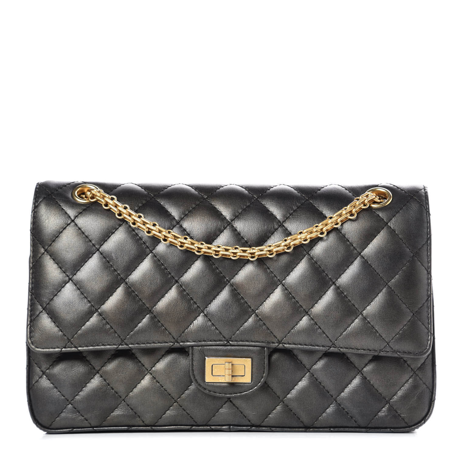 CHANEL Metallic Calfskin Quilted 2.55 Reissue 226 Flap Charcoal 360228