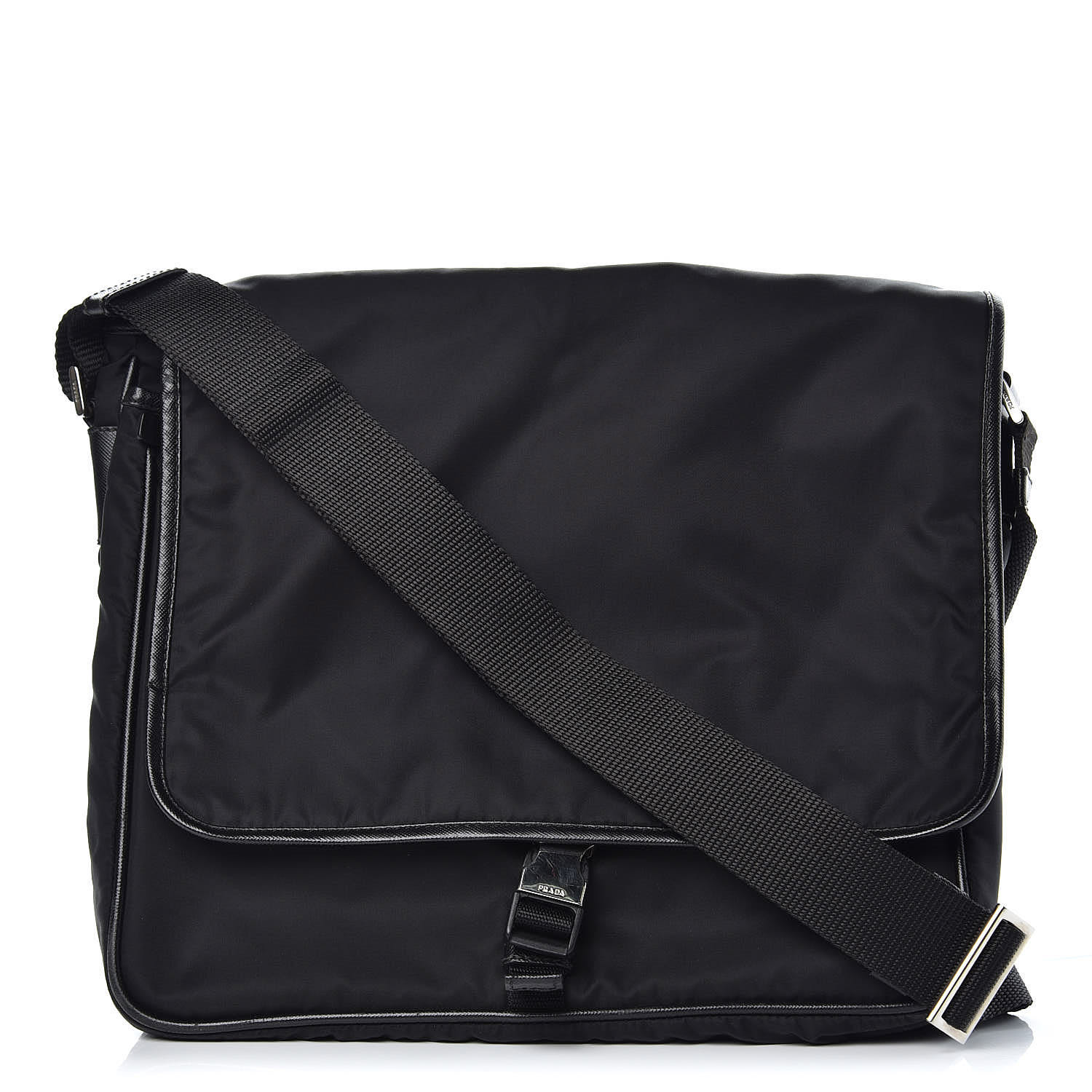 PRADA Tessuto Nylon Saffiano Messenger Satchel Black 353547 | FASHIONPHILE