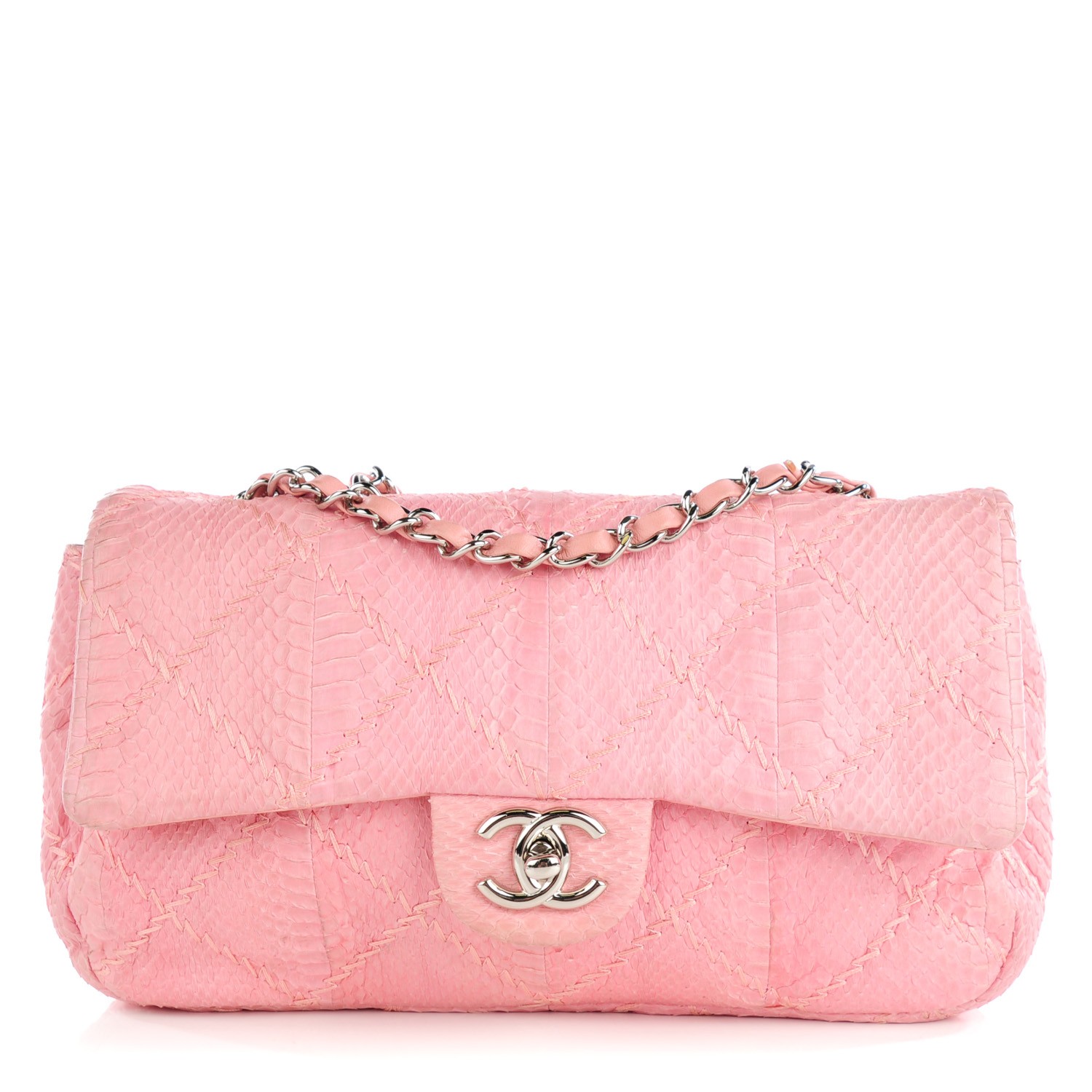 CHANEL Matte Python Ultimate Stitch Flap Pink 127002