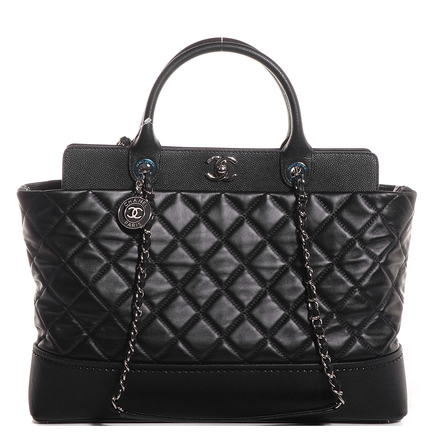 CHANEL Lambskin Caviar Quilted Bi Coco Large Shopper Tote Black 86000