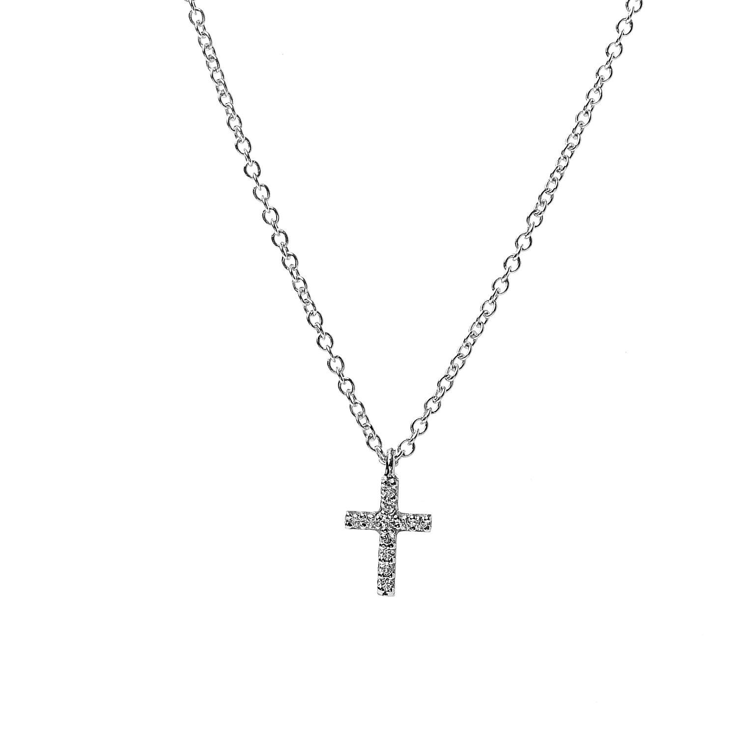 Tiffany 18k White Gold Diamond Mini Cross Pendant Necklace 511404 4590