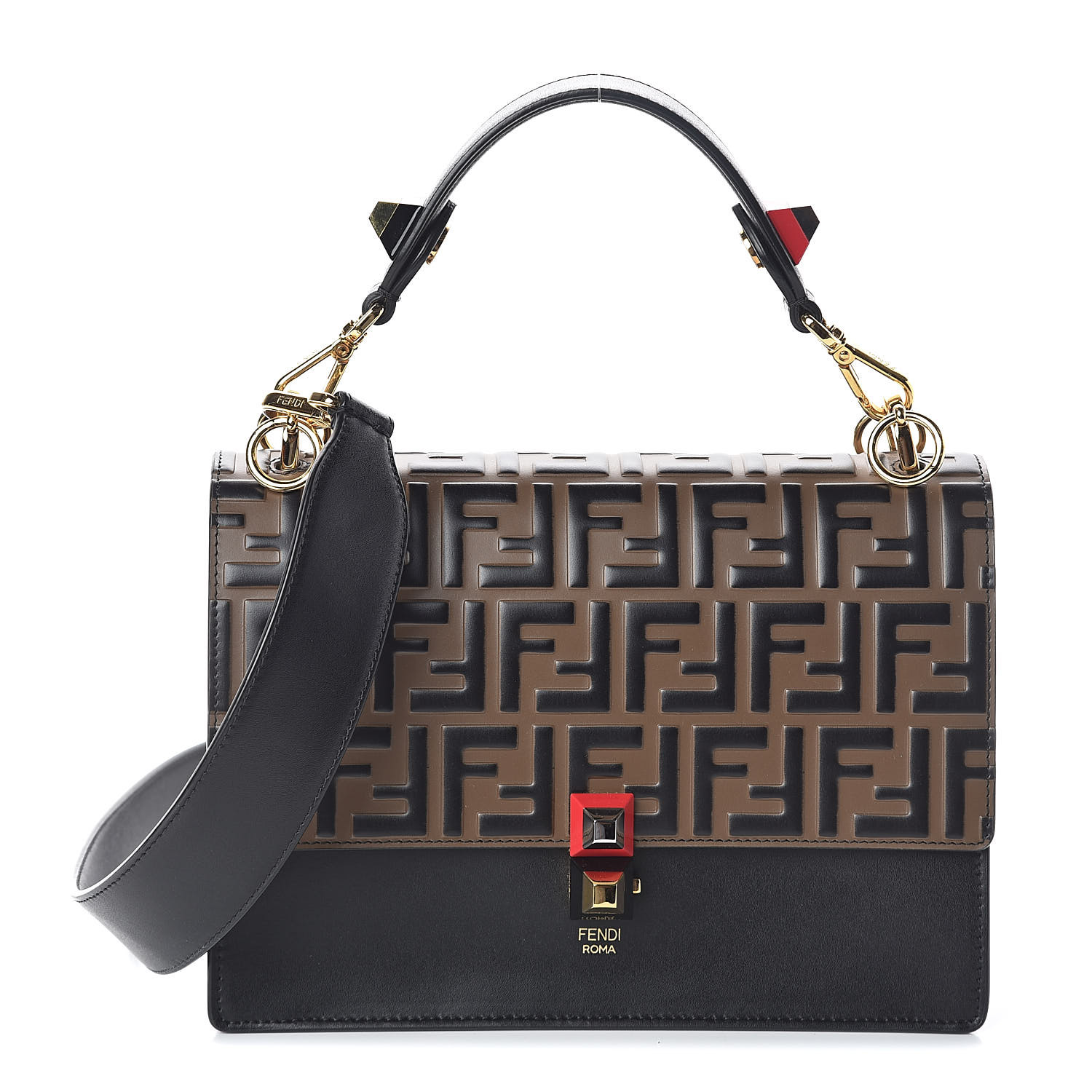 fendi calfskin zucca embossed kan i shoulder bag black