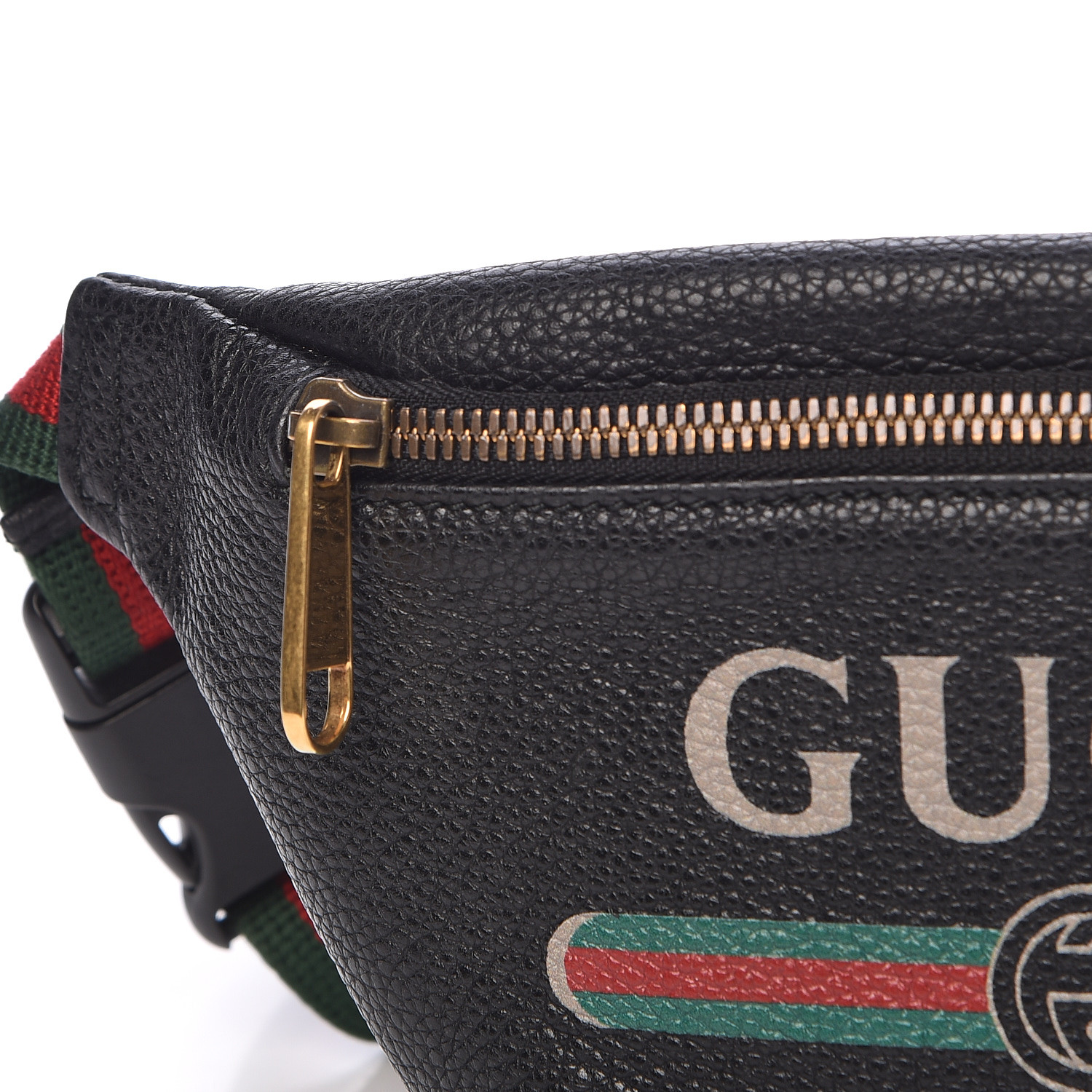 GUCCI Grained Calfskin Small Gucci Print Belt Bag Black 479186