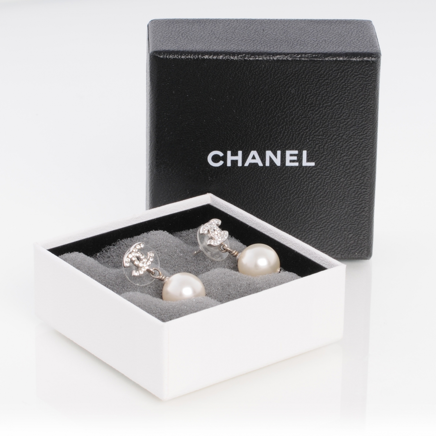 CHANEL Swarovski Crystal CC Pearl Dangle Earrings 36417