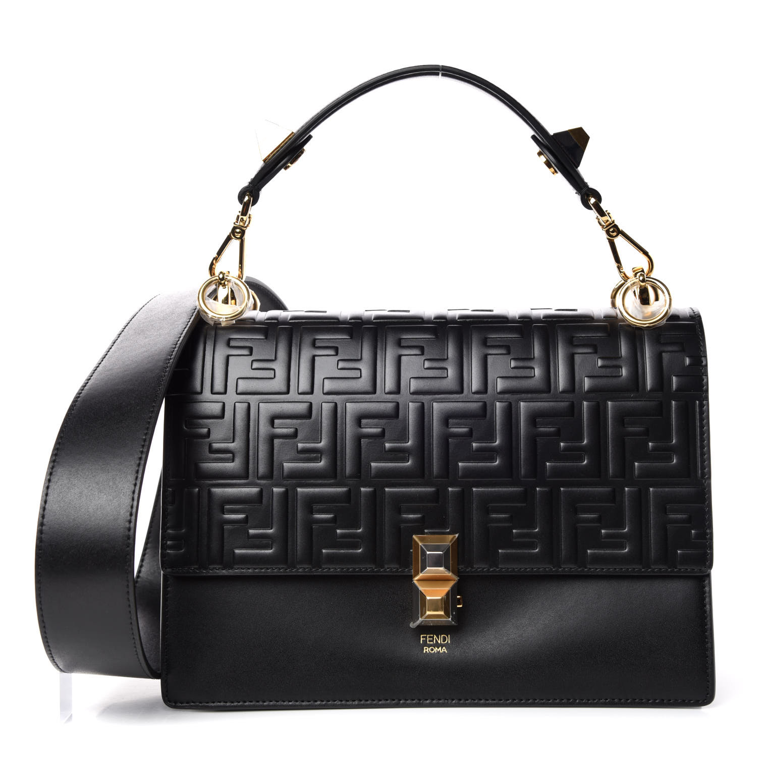 fendi calfskin zucca embossed kan i shoulder bag black