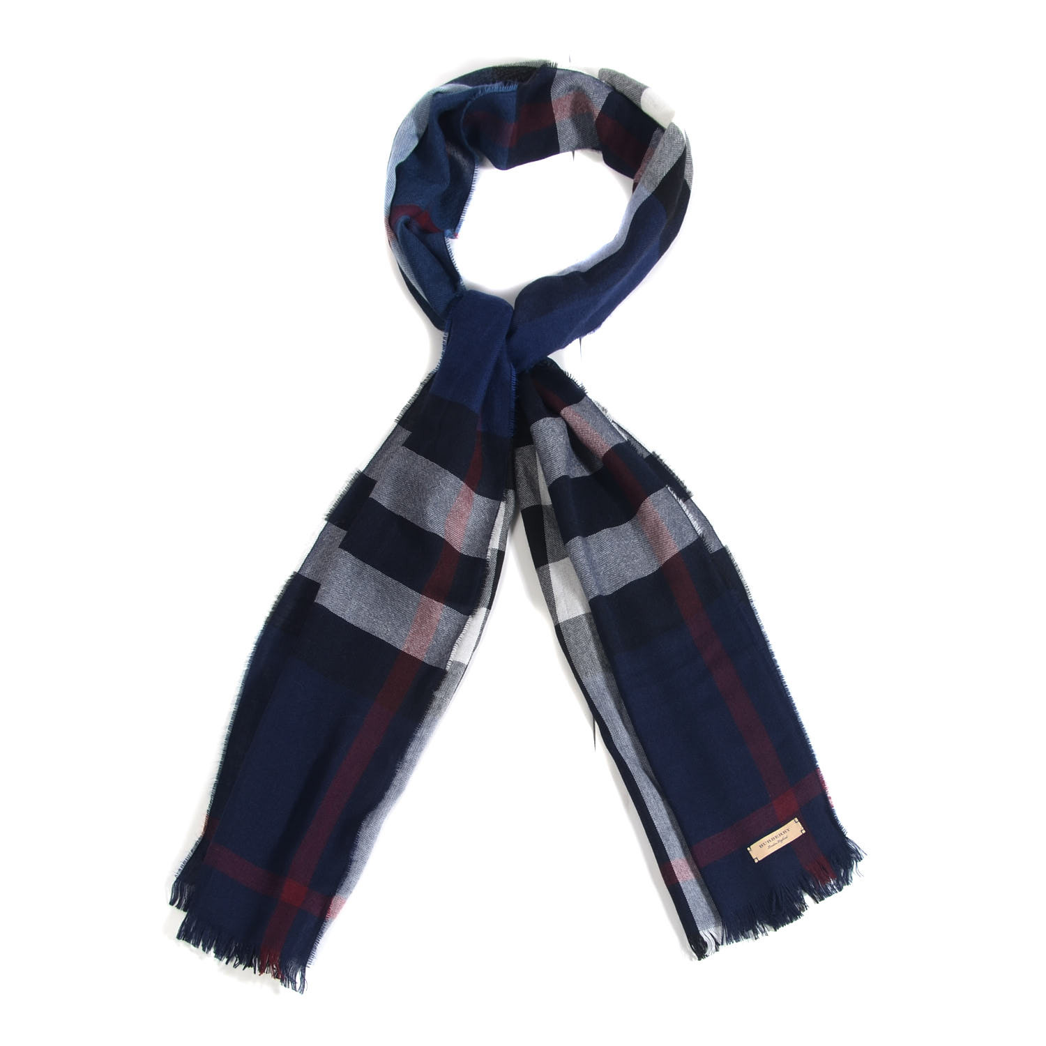 BURBERRY Wool Cashmere Check Lightweight Scarf Navy 377683