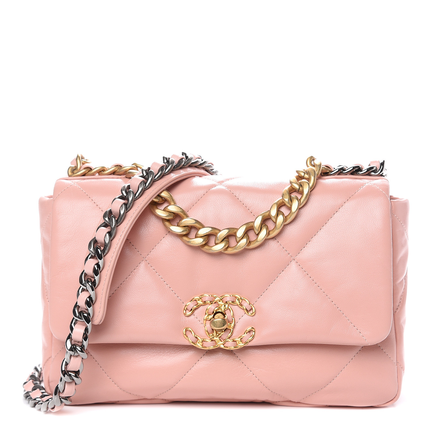 CHANEL Goatskin Quilted Medium Chanel 19 Flap Light Pink 490621