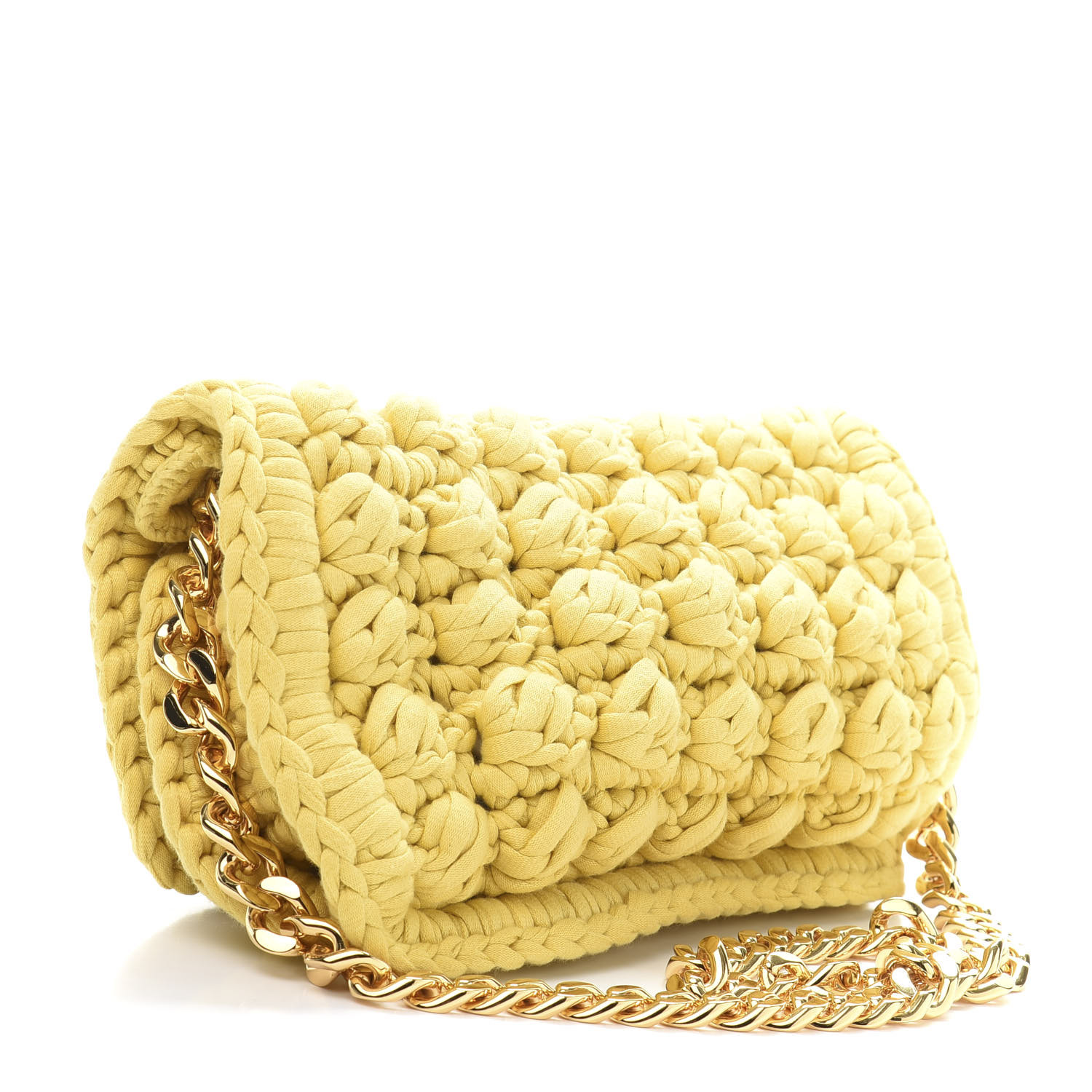 BOTTEGA VENETA Jersey Crochet Shoulder Bag Buttercup Gold 659648