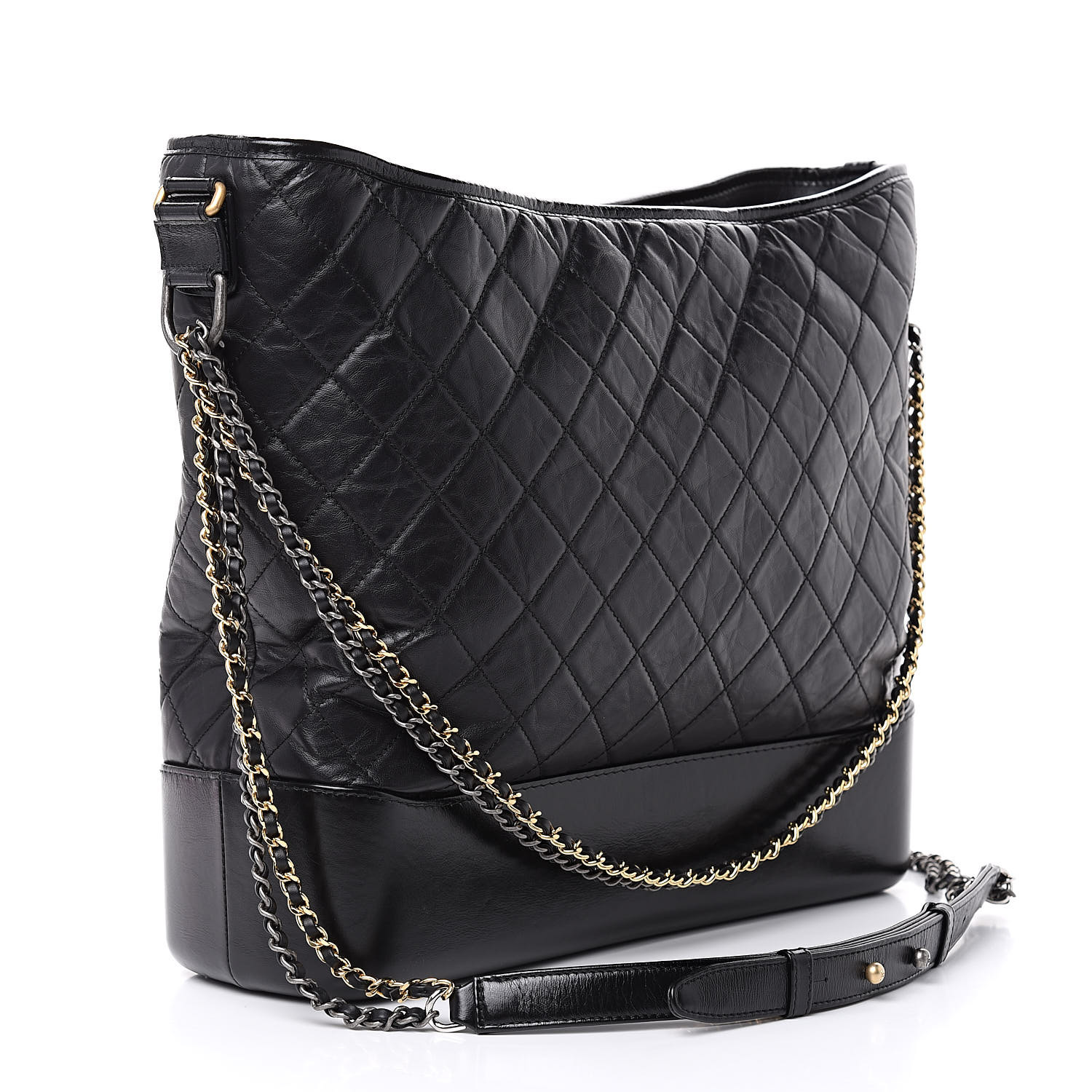 CHANEL Aged Calfskin Quilted Large Gabrielle Hobo Black 508588
