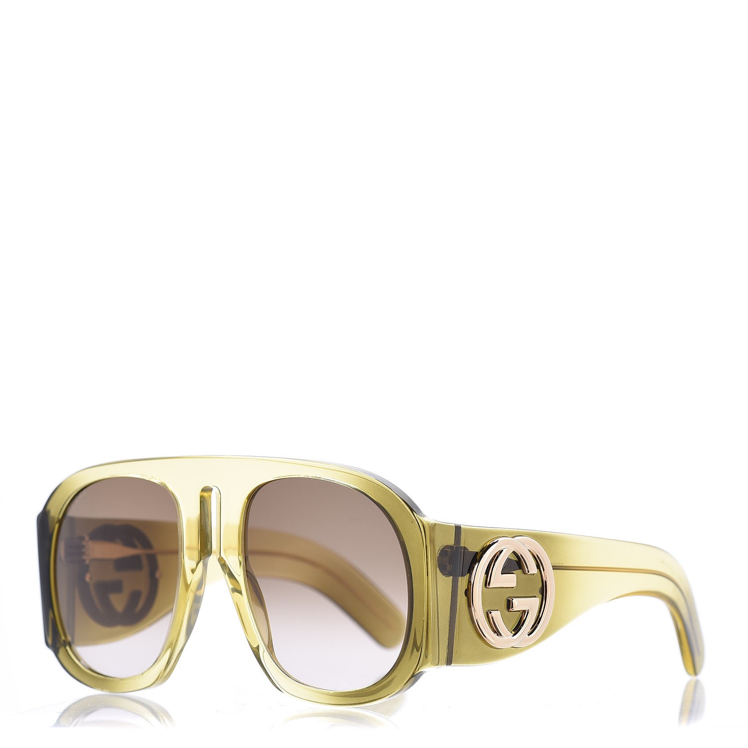 GUCCI Oversized Aviator Sunglasses GG0152S Yellow 343332 | FASHIONPHILE