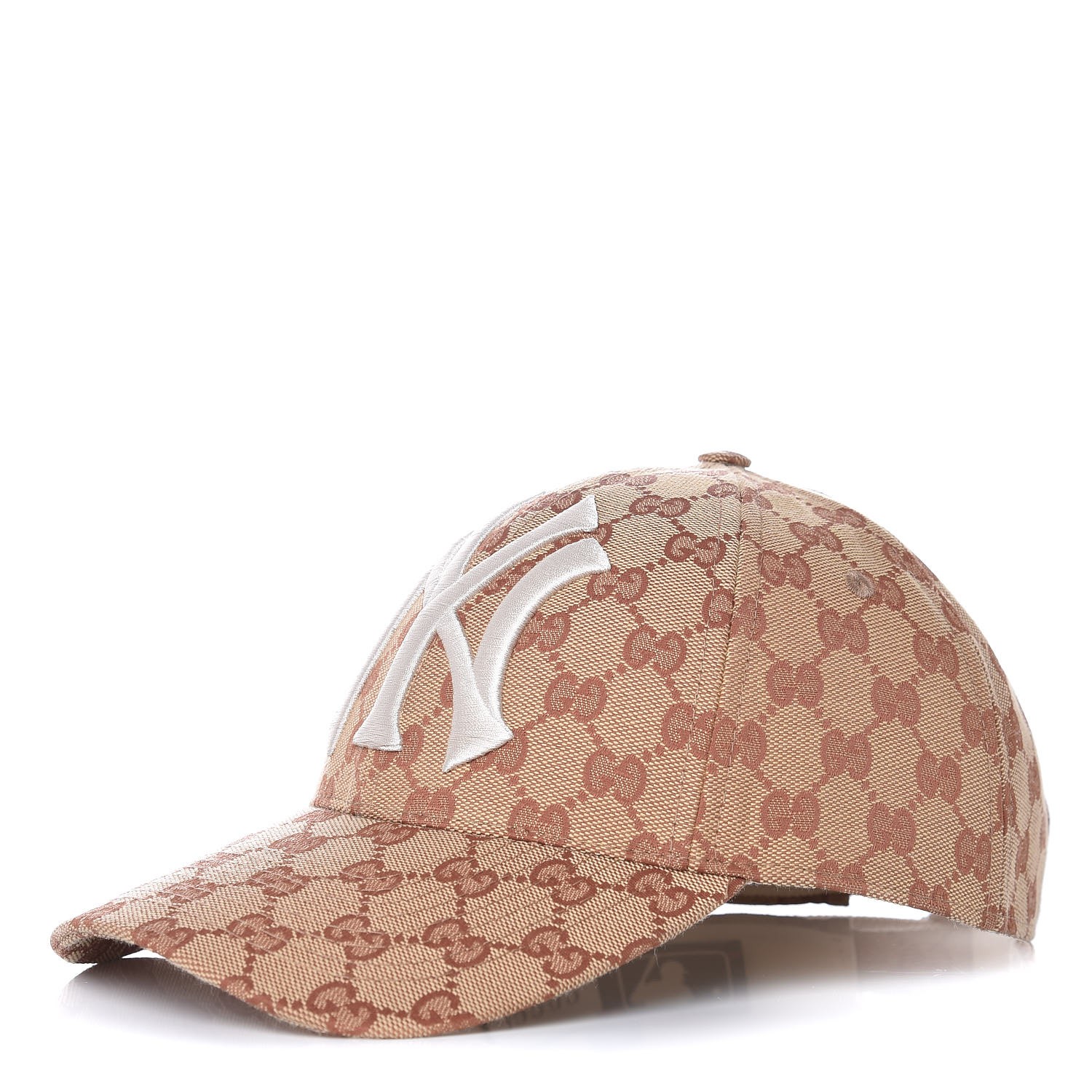 GUCCI Monogram NY Yankee Baseball Hat Beige Brick Red 344311