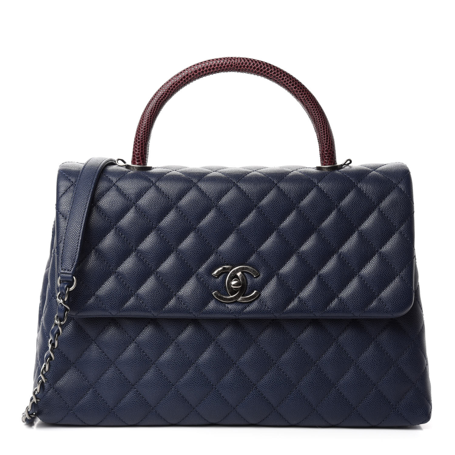 Chanel Caviar Lizard Quilted Medium Coco Handle Flap Navy Fashionphile