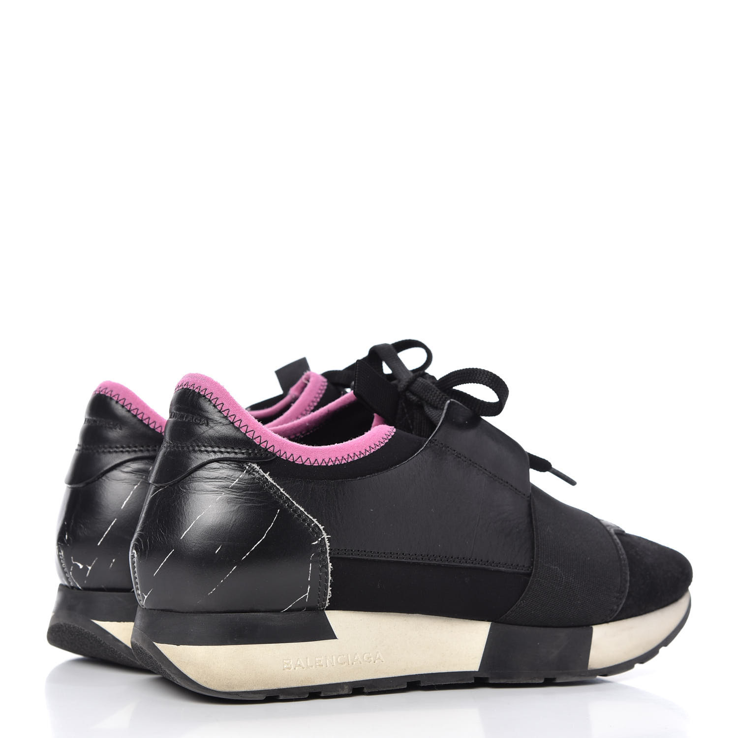 BALENCIAGA Calfskin Womens Race Runner Sneakers 36 Black Hardware Pink ...