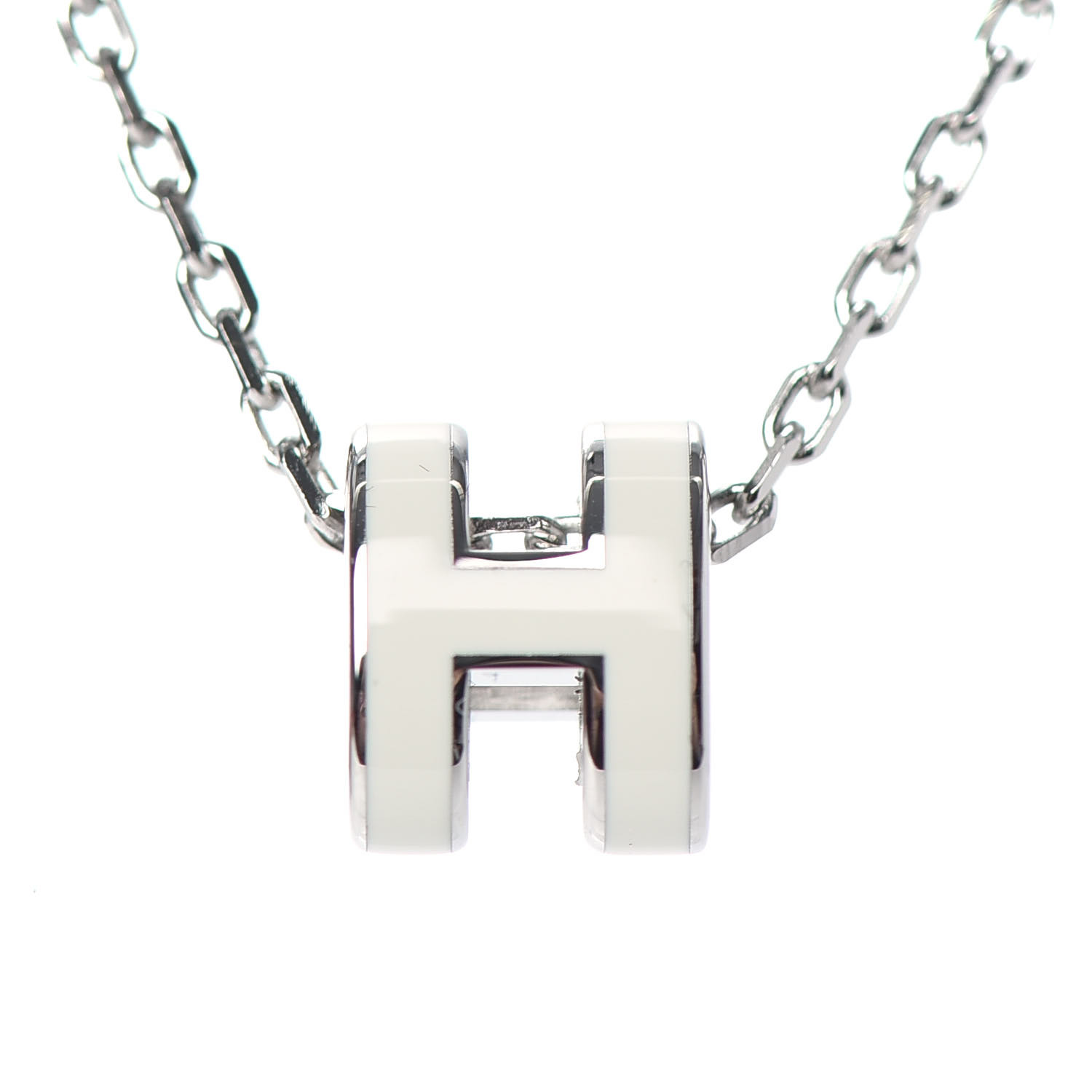 HERMES Palladium Mini Pop H Pendant Necklace White 742532 | FASHIONPHILE