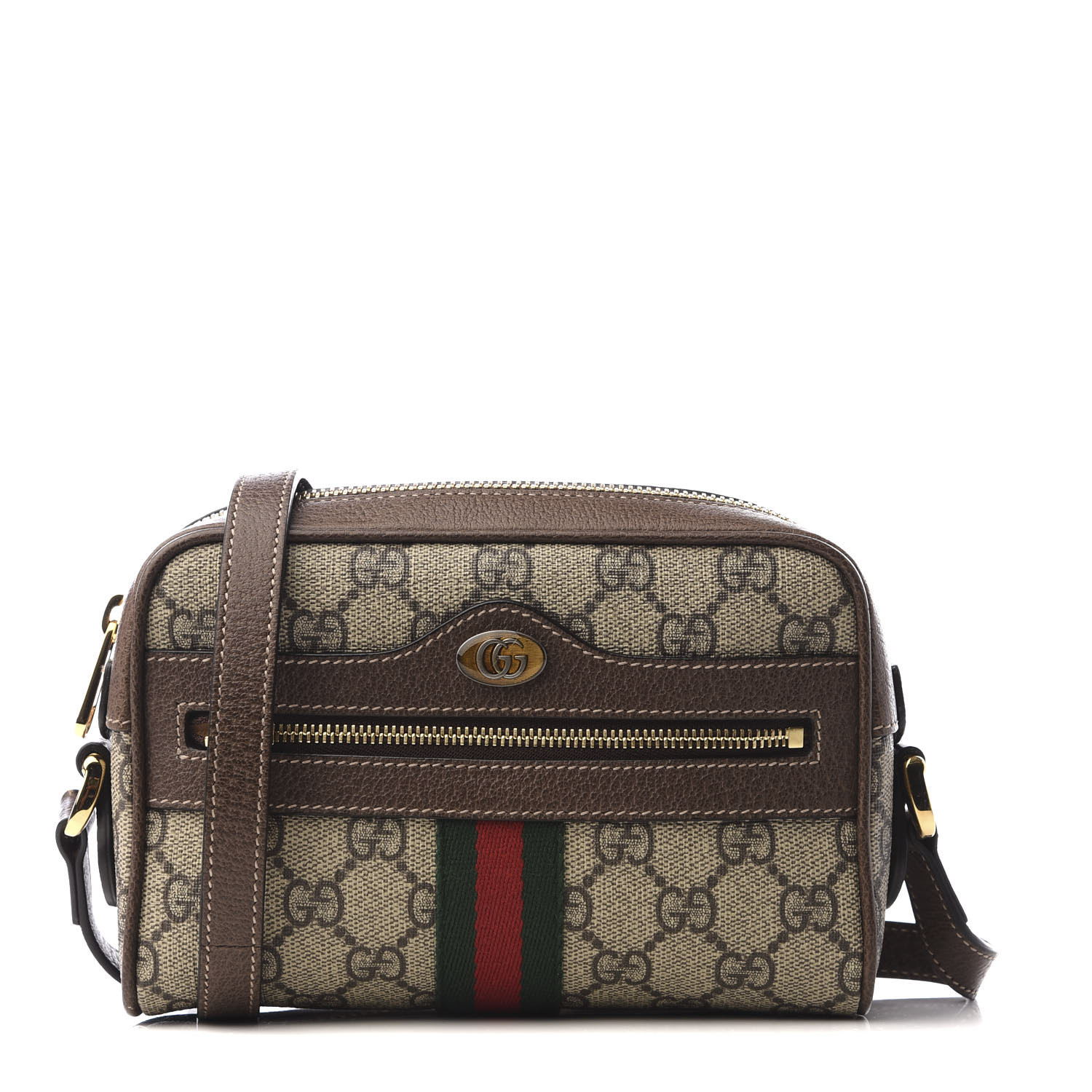 GUCCI GG Supreme Monogram Web Mini Ophidia Shoulder Bag Brown 577505