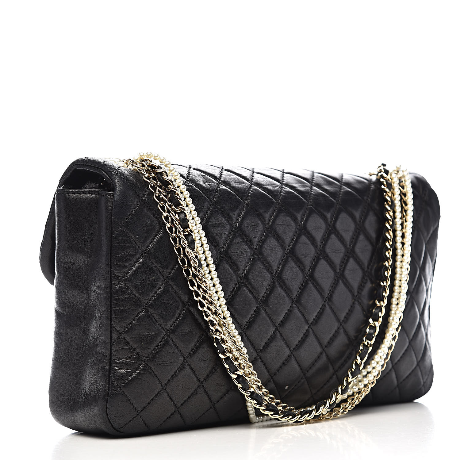CHANEL Lambskin Quilted Medium Westminster Pearl Flap Black 531286