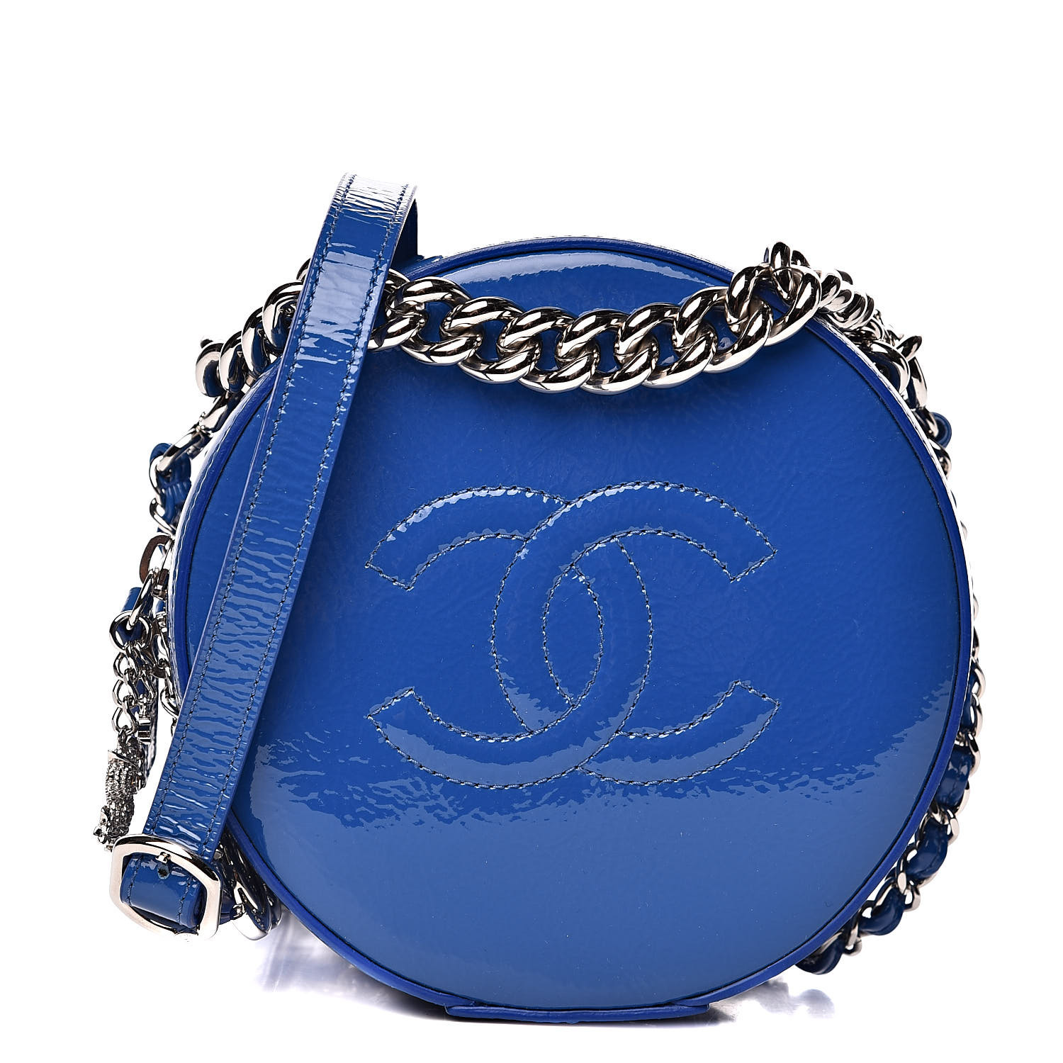 blue patent bag