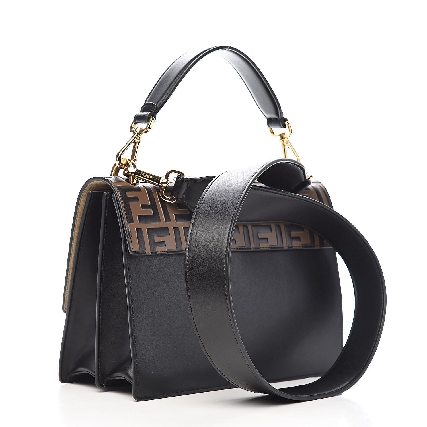 fendi calfskin zucca embossed kan i shoulder bag black