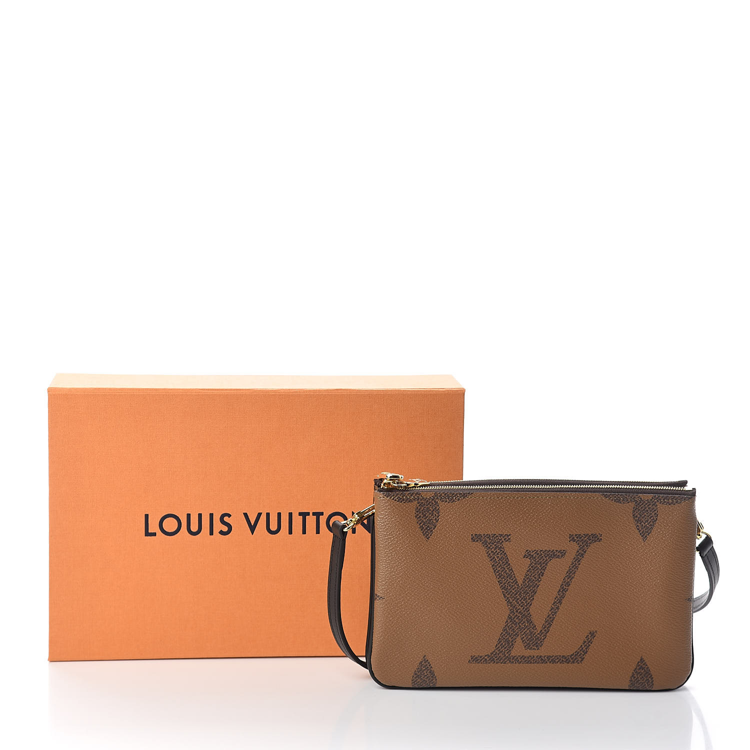 Louis+Vuitton+Double+Zip+Pochette+Pouch+Brown+Canvas for sale online