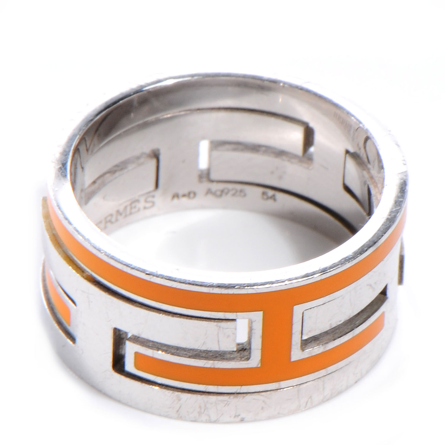 HERMES Sterling Silver Arcane H Ring Orange 54 US 7 62529