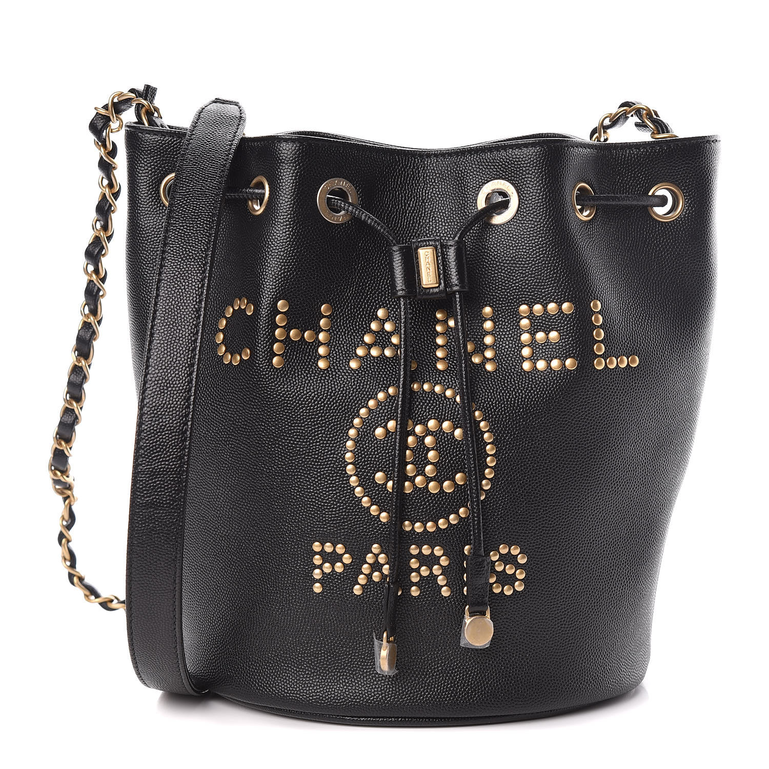 CHANEL Caviar Deauville Drawstring Bucket Bag Black 446073