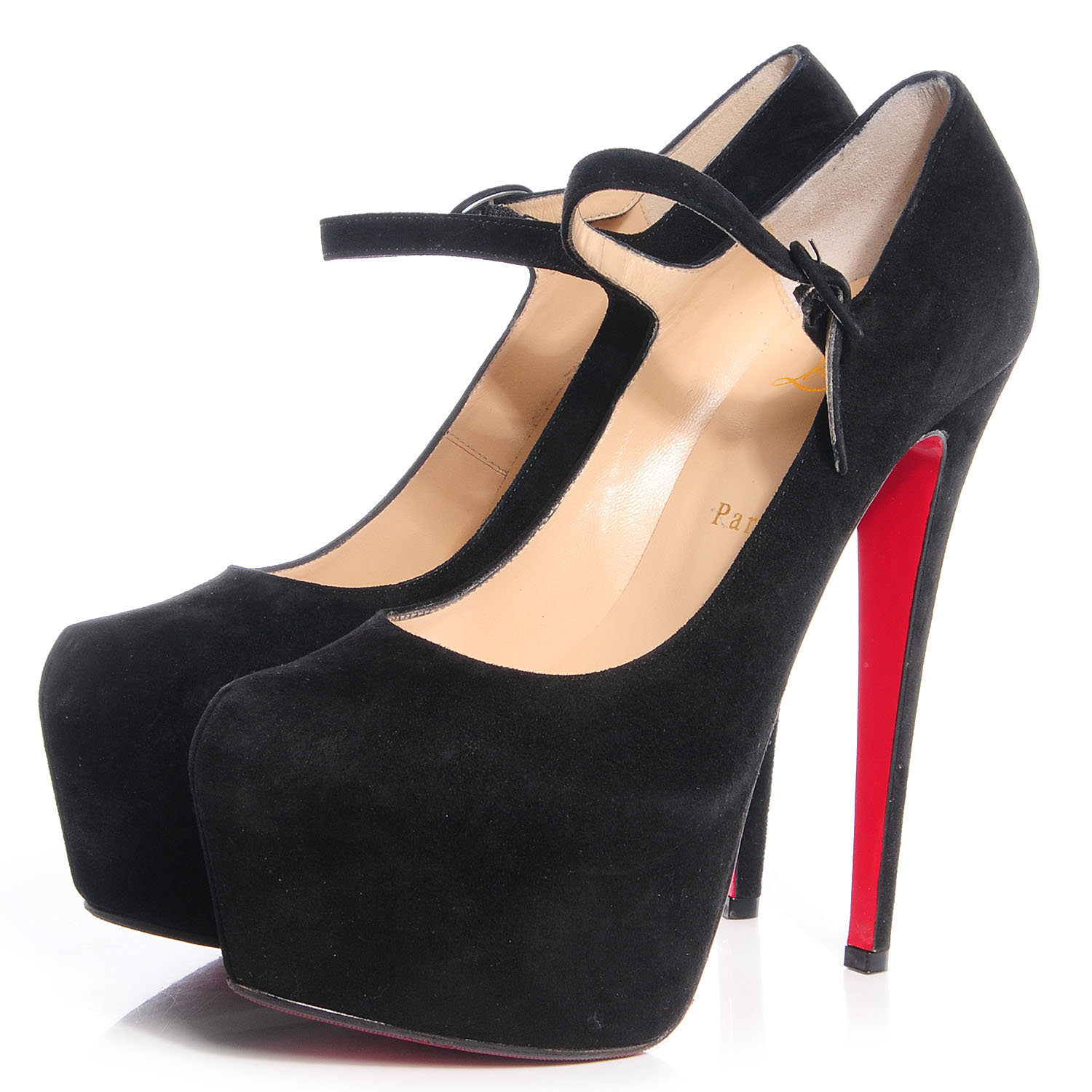 CHRISTIAN LOUBOUTIN Suede Lady Daf 160 Platform Pumps 38.5 Black 76234 ...