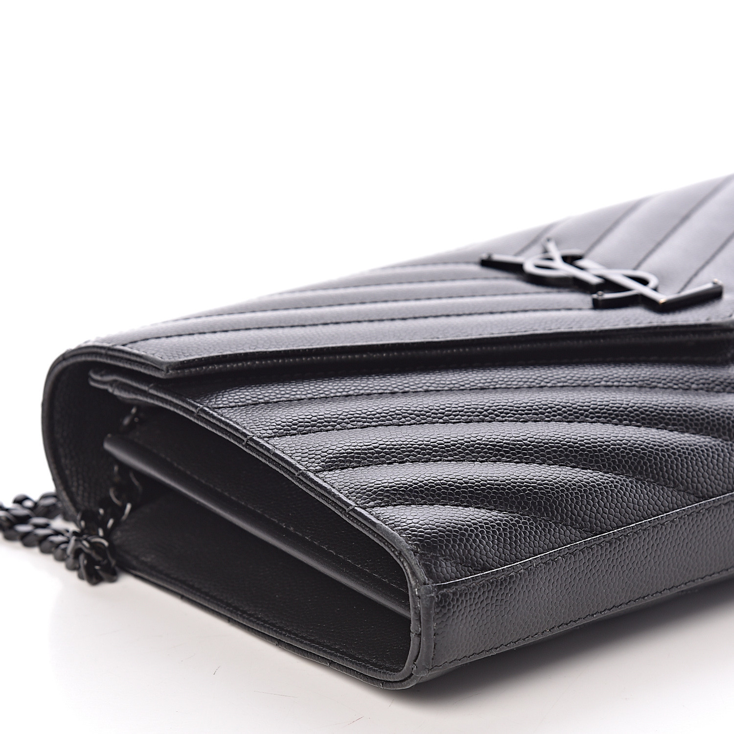 grain de poudre matelasse chevron monogram chain wallet black