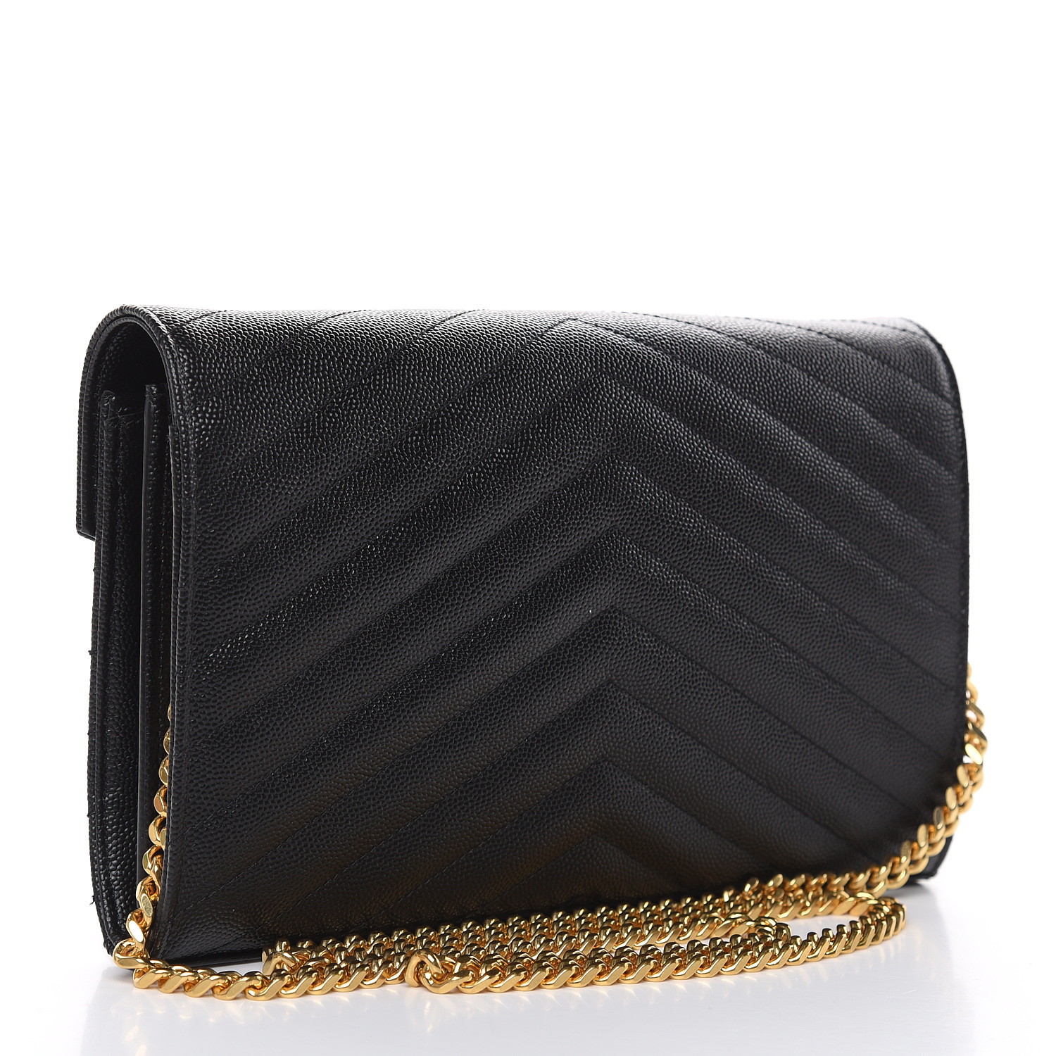 grain de poudre matelasse chevron monogram chain wallet black