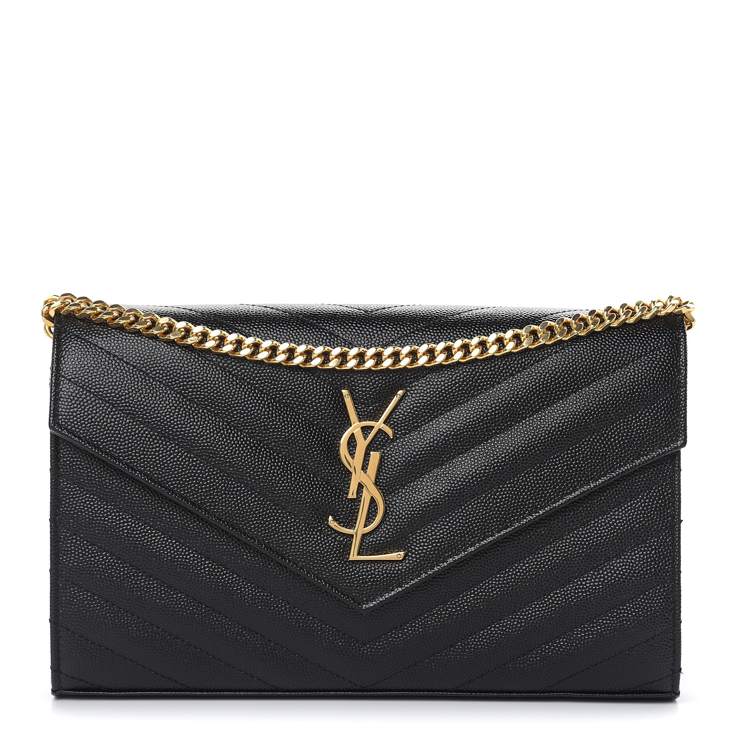 grain de poudre matelasse chevron monogram chain wallet black