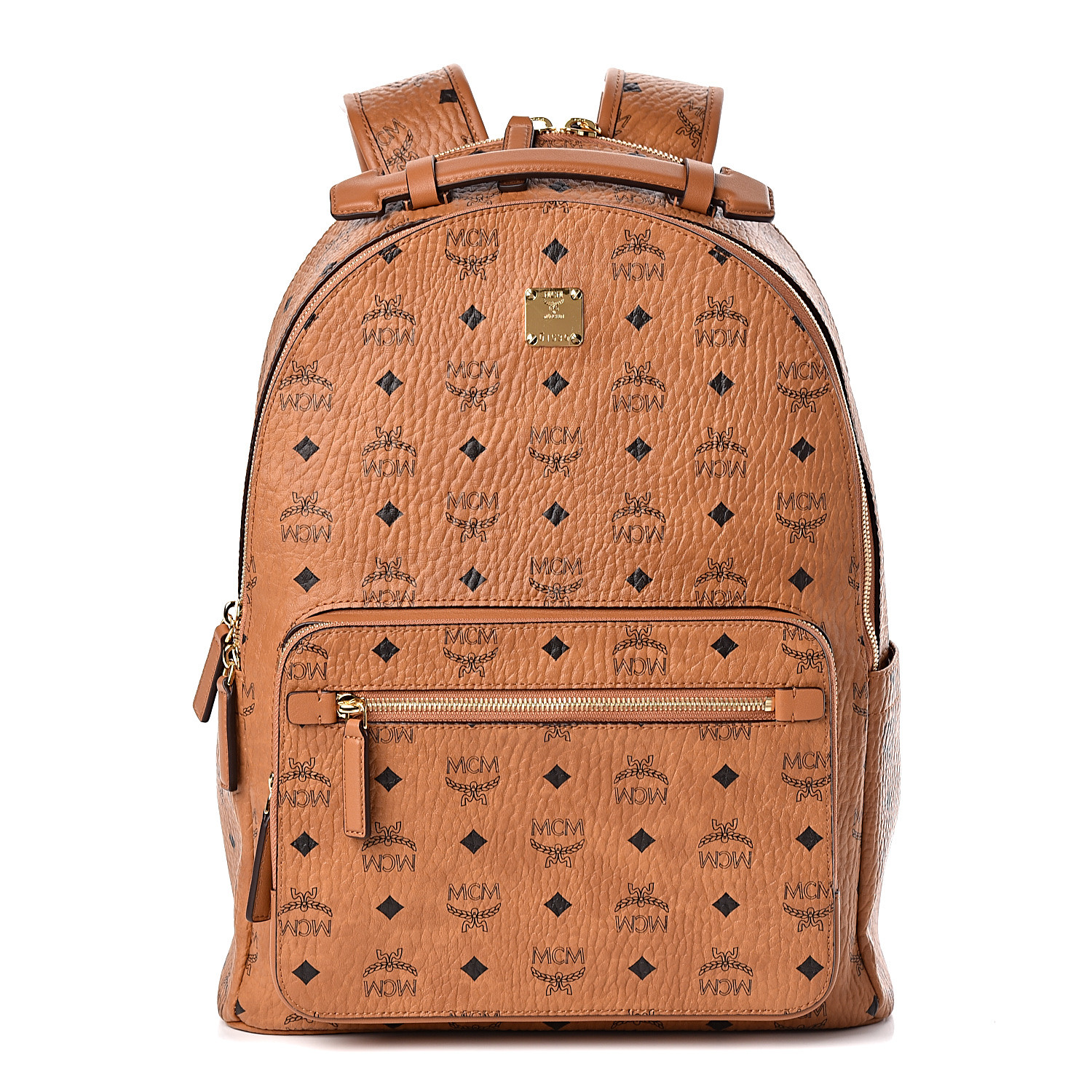 MCM Visetos Mens Medium Stark Backpack Cognac 474395