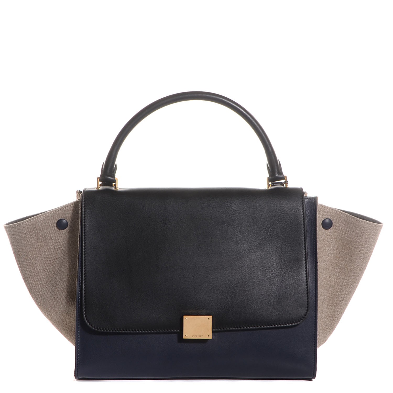 CELINE Smooth Calfskin Canvas Medium Trapeze Navy Blue 99609