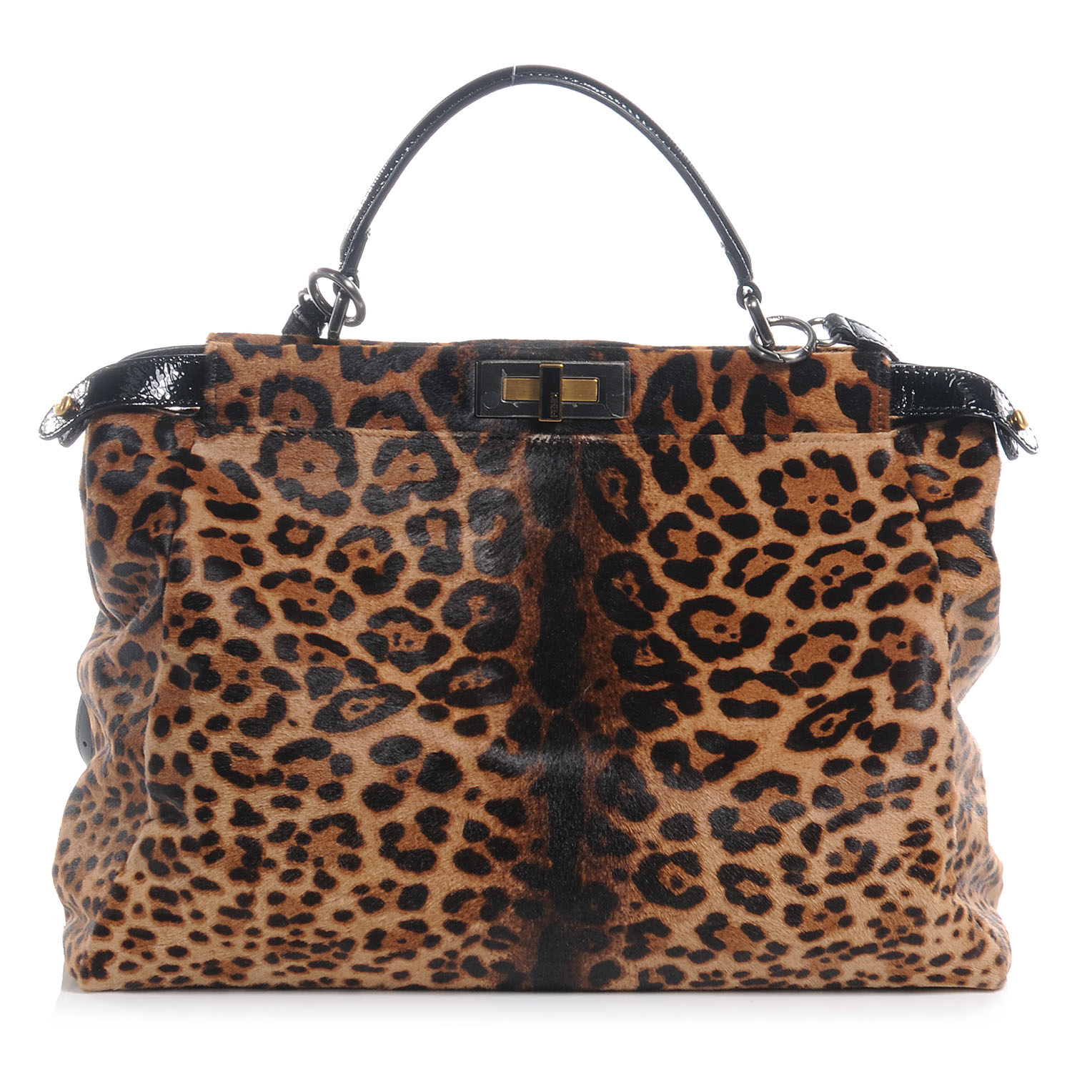 FENDI Calf Hair Leopard Print Zucca Large Peekaboo Iconic Tote 55062