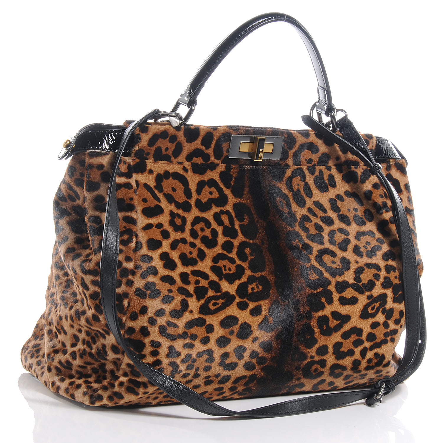 FENDI Calf Hair Leopard Print Zucca Large Peekaboo Iconic Tote 55062