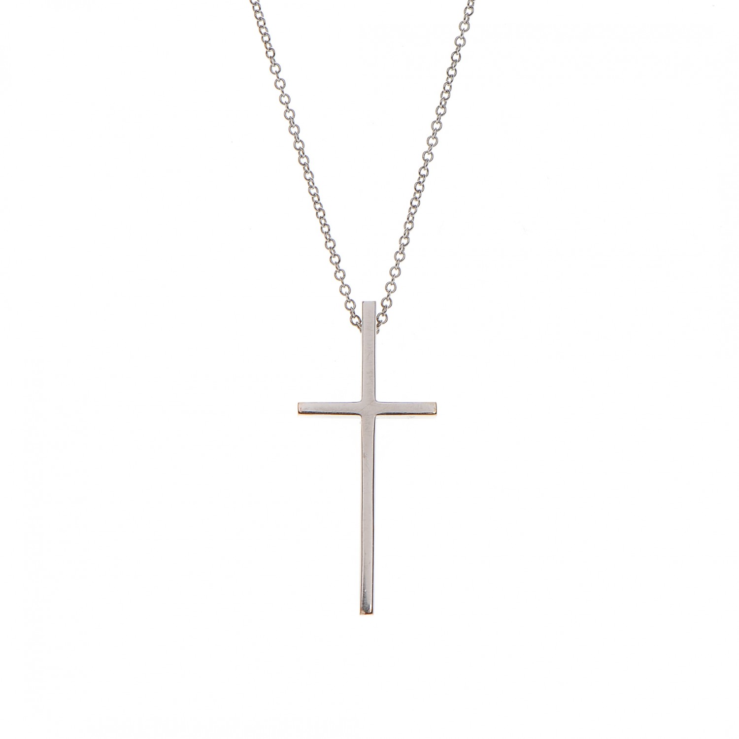 Tiffany 18k White Gold Metro Cross Pendant Necklace 189345 3581