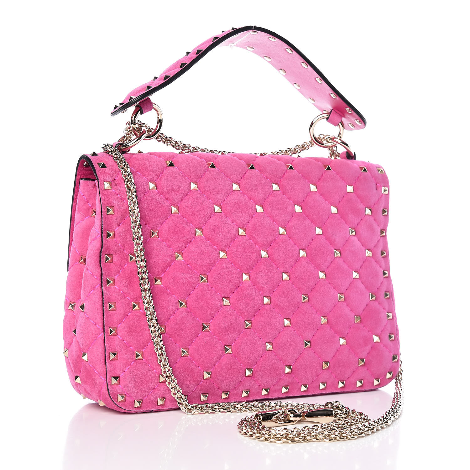 VALENTINO Suede Medium Rockstud Spike Shoulder Bag Pink 419484