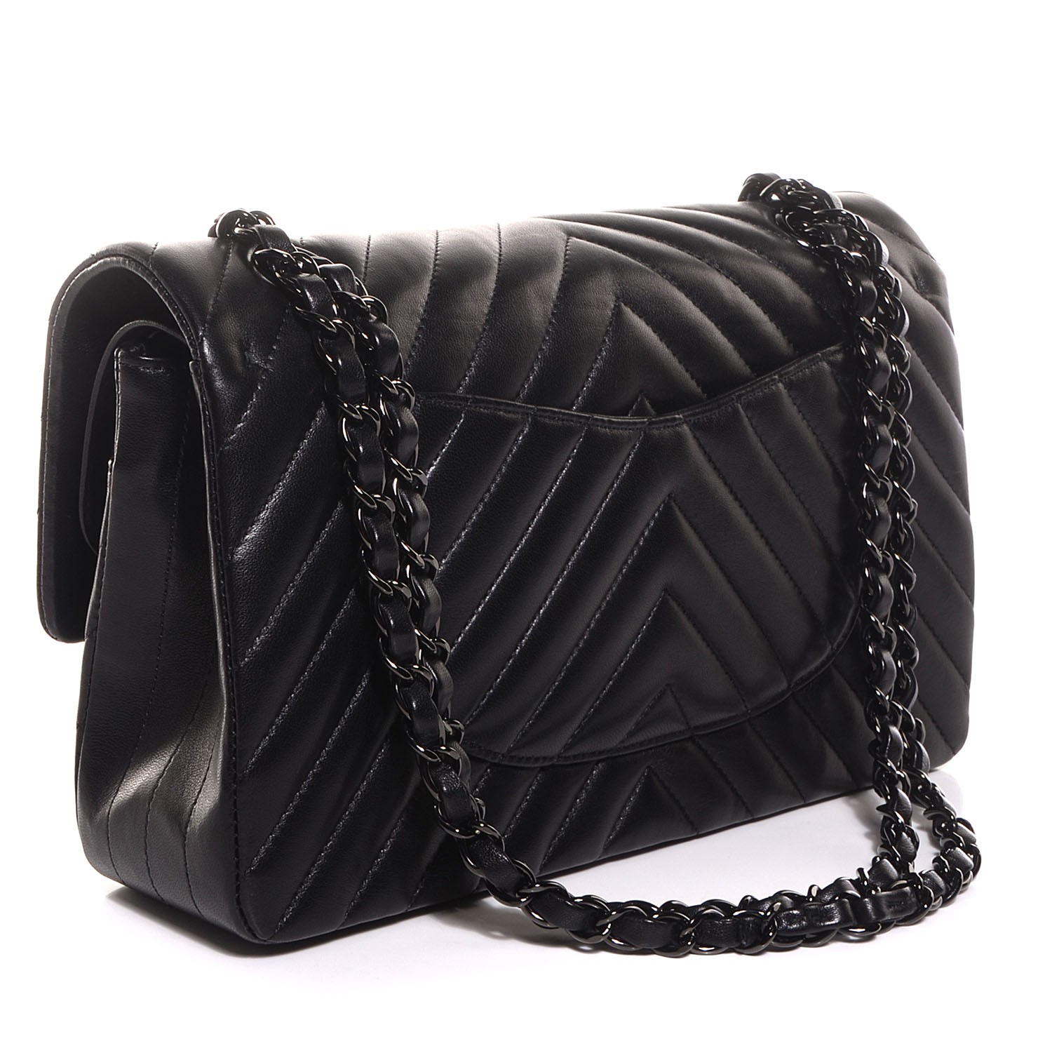 CHANEL Lambskin Chevron Medium Double Flap So Black 92076