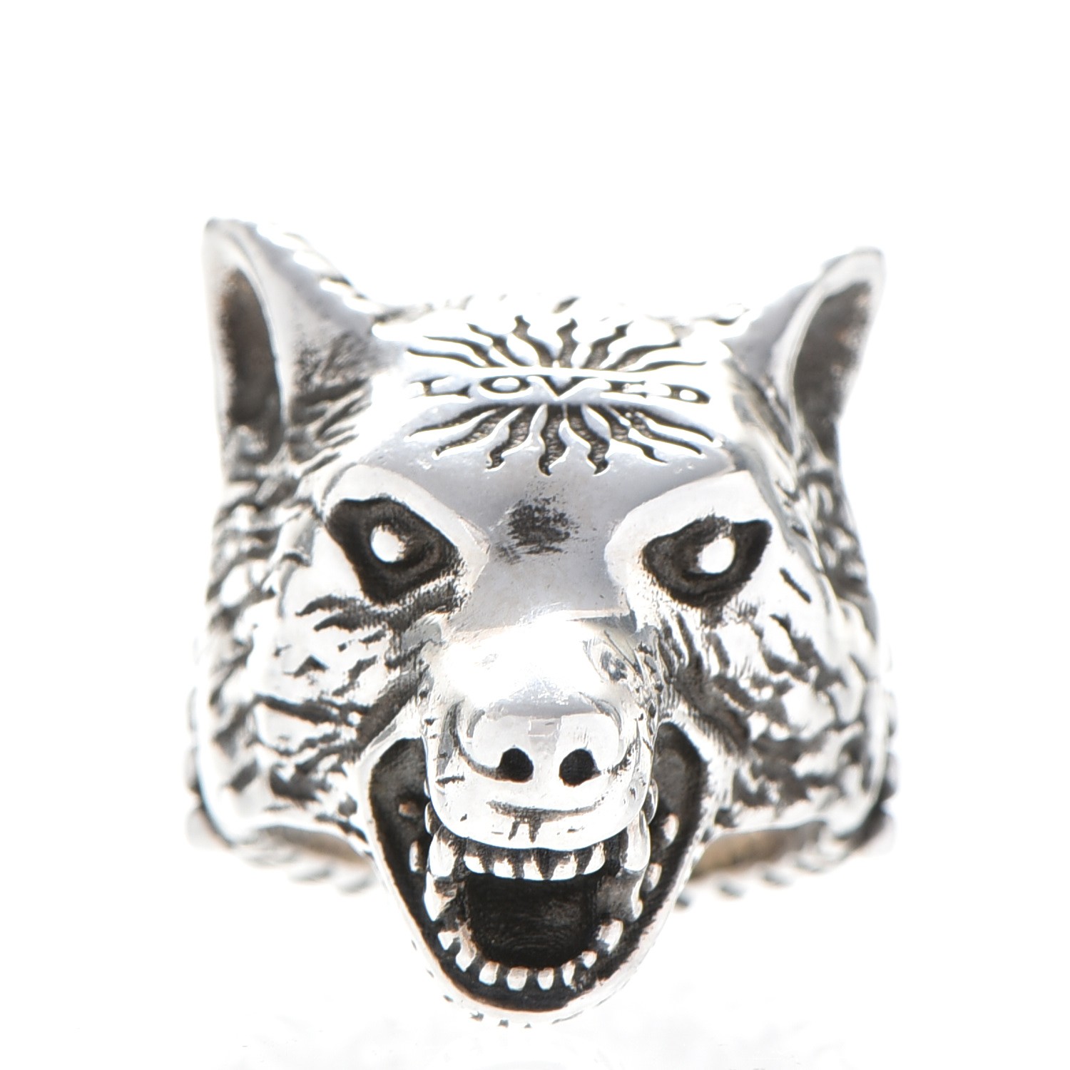 GUCCI Sterling Silver Anger Forest Wolf Head Ring 52 6. 235951