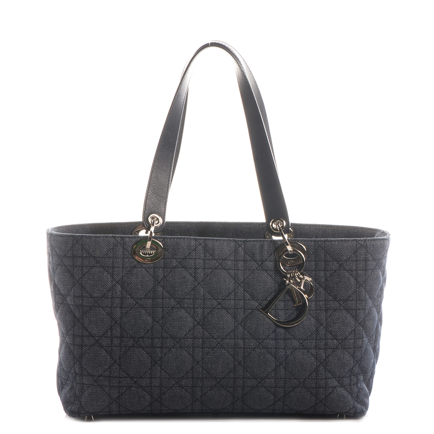 CHRISTIAN DIOR Blue Denim Quilted Cannage Lady Dior Tote 67857